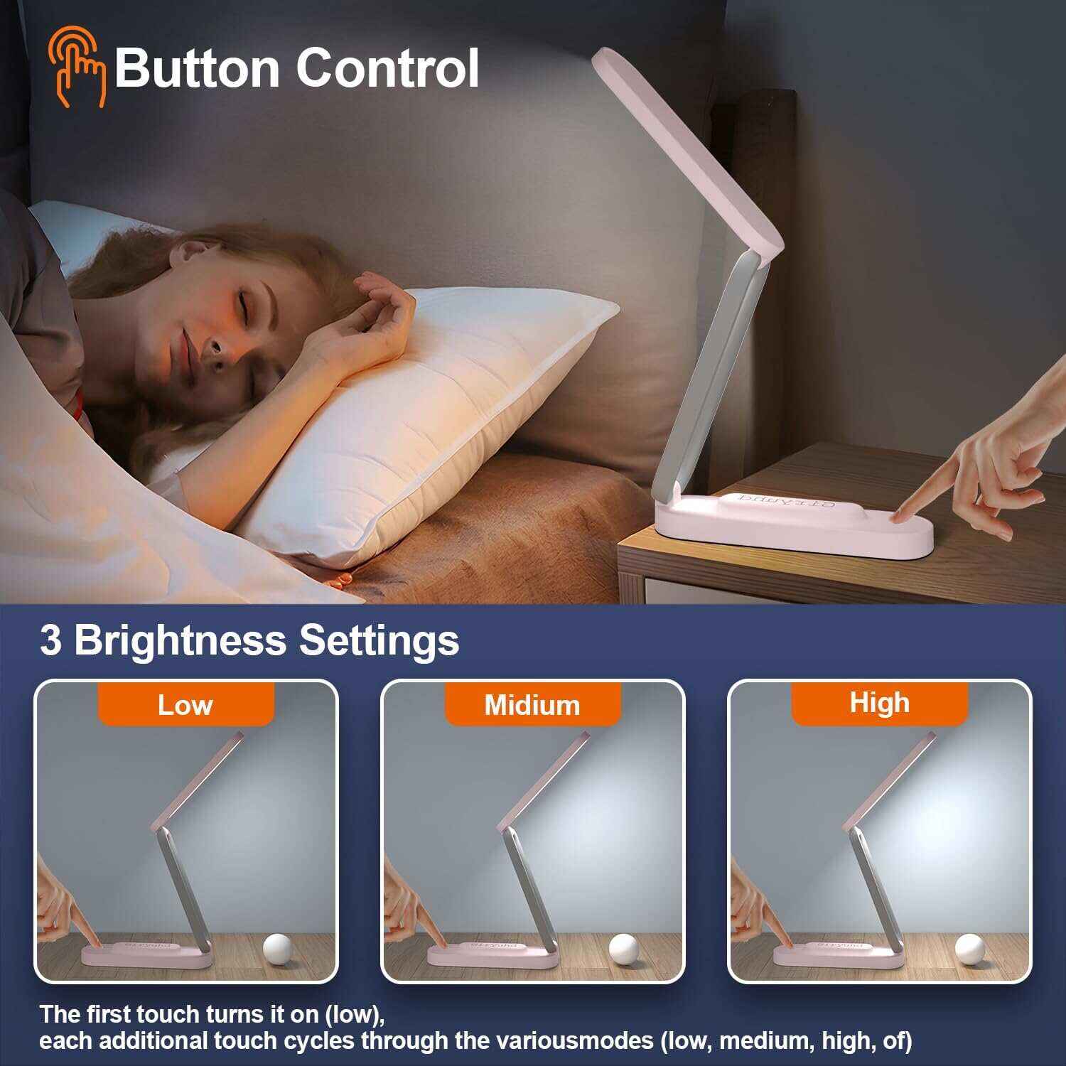 LED Desk Lamp for Office Home & Battery Operated Lamp Rechargeable Lamp Foldable & Portable Light, LED Desk Light Strip, 3 Brightness Dimmable Small Desk Lamp Wireless Reading Lamp