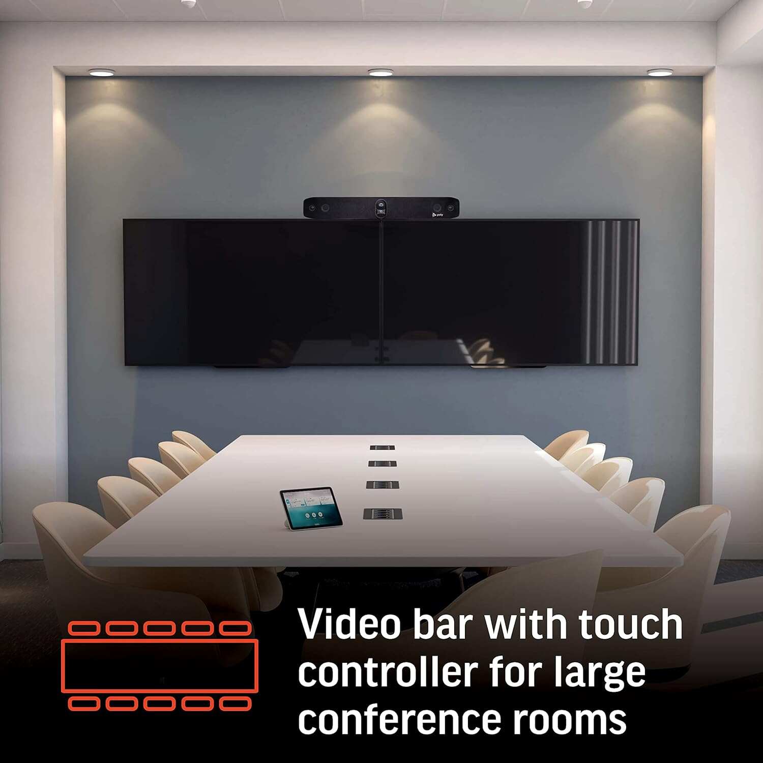 Poly - Studio X70 Video Bar + TC8 Touch Controller (Plantronics + Polycom) - Premium 4K Audio & Video Conferencing for Large Conference Rooms - Camera, Speakers, Mics - Works with Teams, Zoom & More