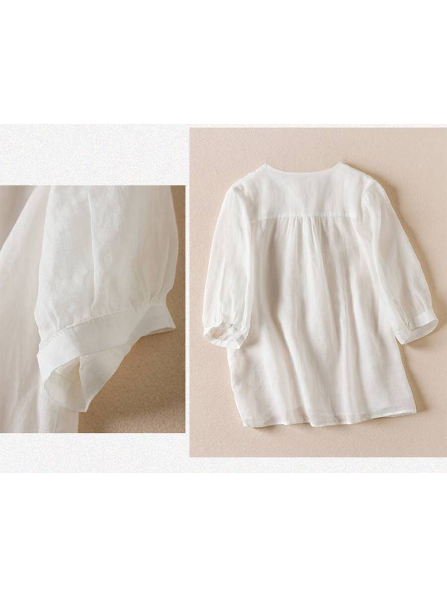 🔥Summer Arrivals🌟Women's V Neck Cotton and Linen Shirt