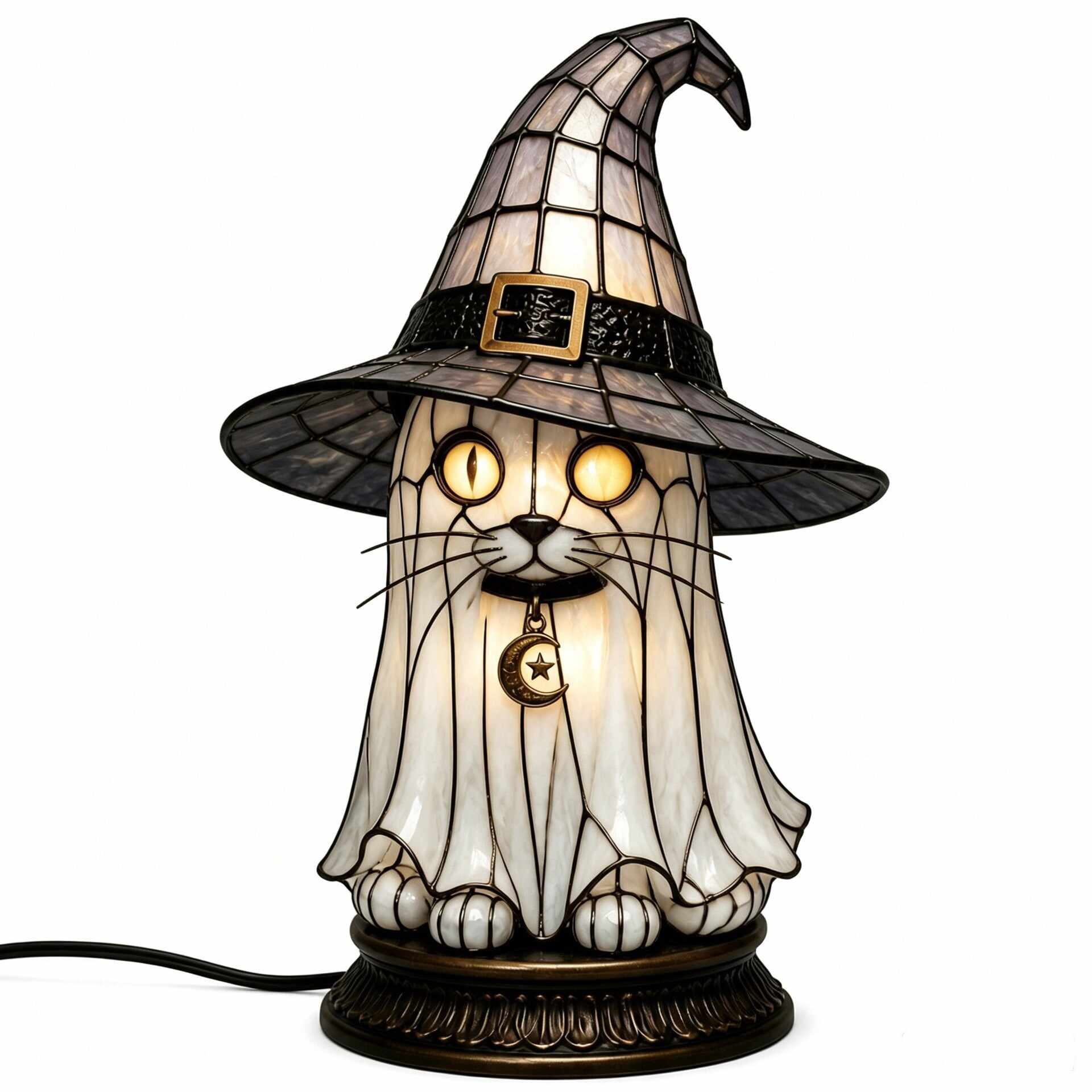 🔥Exclusive Limited Item 👍🔥50%OFF🐈 Gothic Stained Glass Witch Black Cat Table Lamp | Halloween Witch Hat Night Light Decor