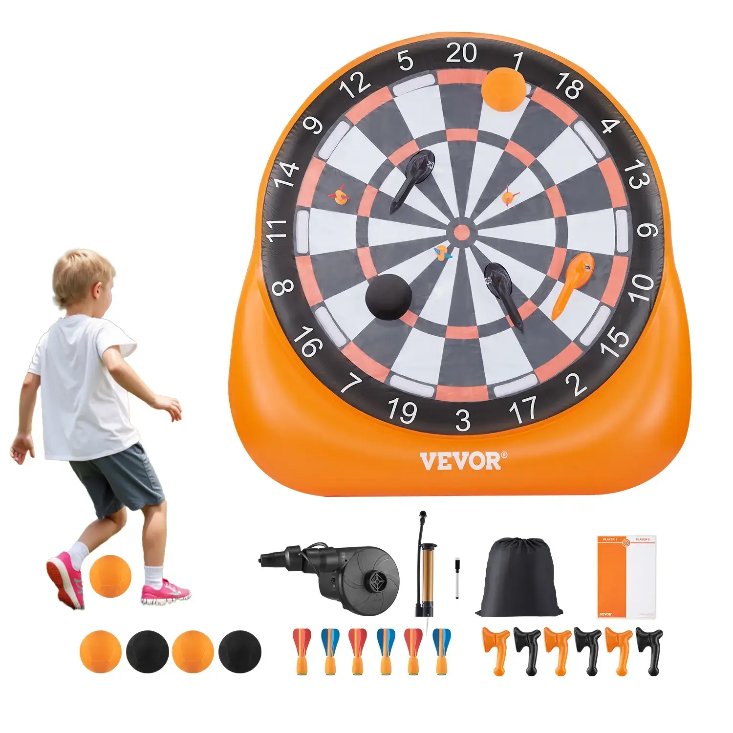 6ft Giant Inflatable Soccer Dart Board Game Set With Kick Balls, Darts, Axes & Air Pump, Quick Setup Backyard Yard Game For Family Camping