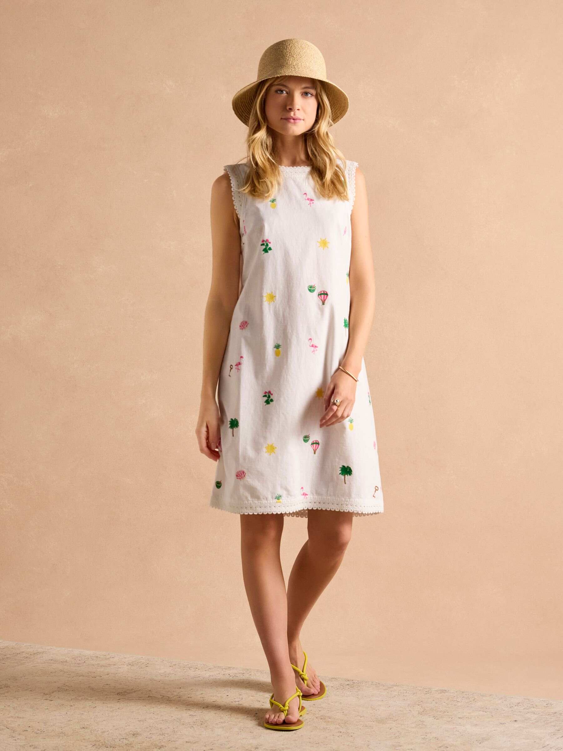 Cream Aileen 100% Cotton Sleeveless Shift Dress