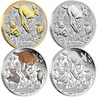 2024 Australia Perth Mint 125th Ann. Kangaroo 4 x 1 oz Silver Typeset Collection