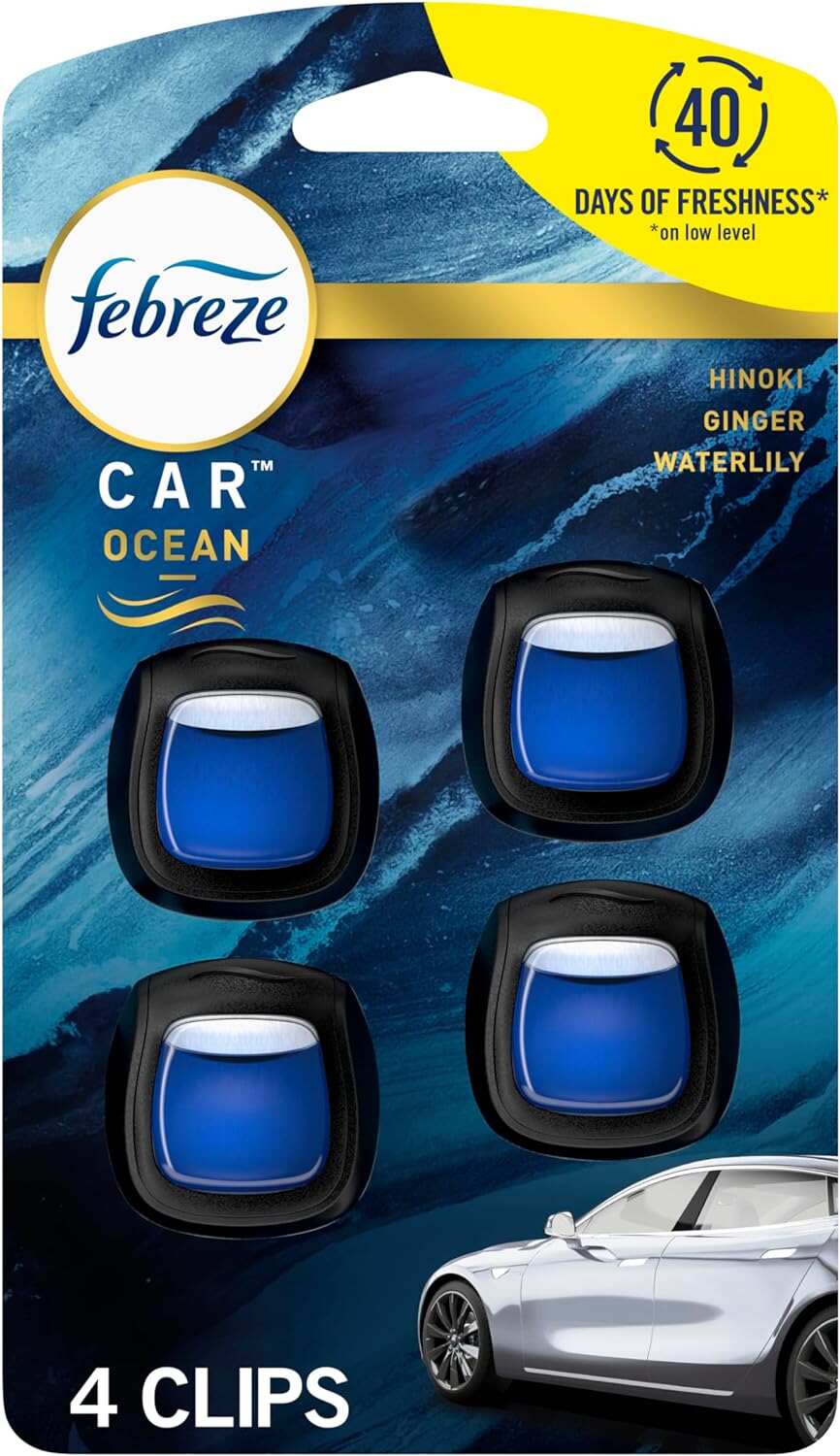 Febreze Car Air Fresheners, New Car Scent, Odor Eliminator for Strong Odors Car Vent Clips (2 Count)
