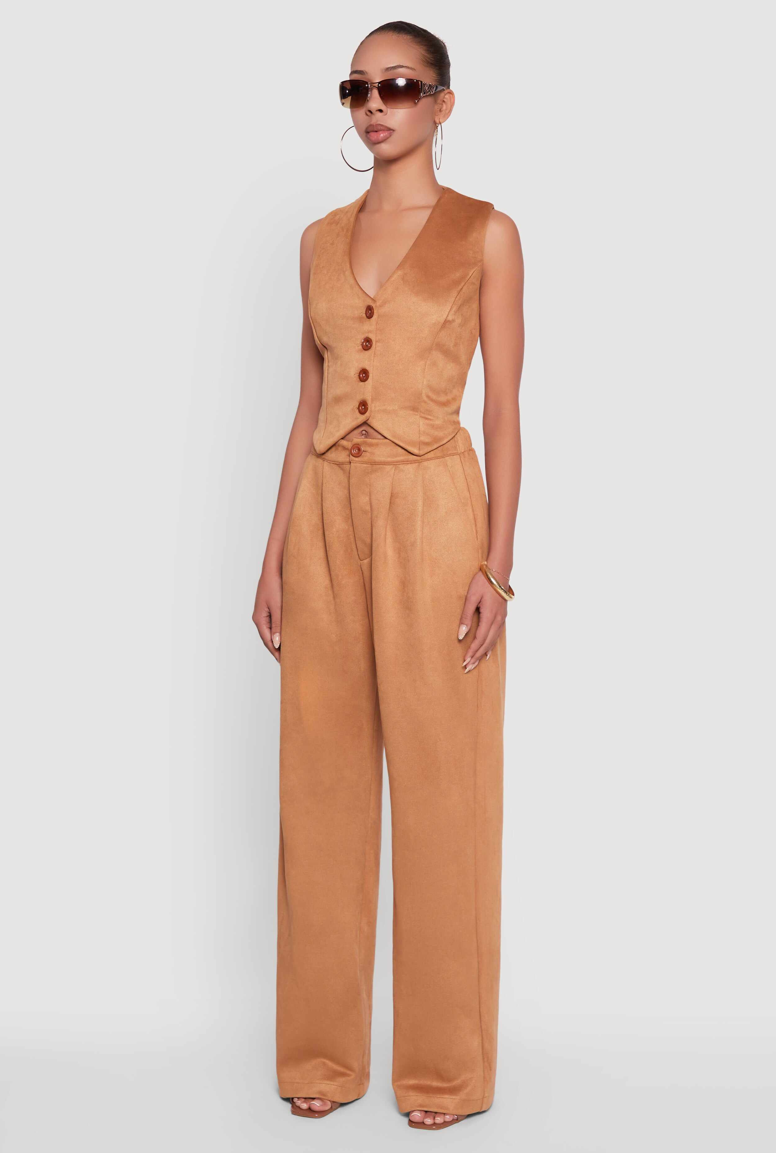 Faux Suede Button Front Vest