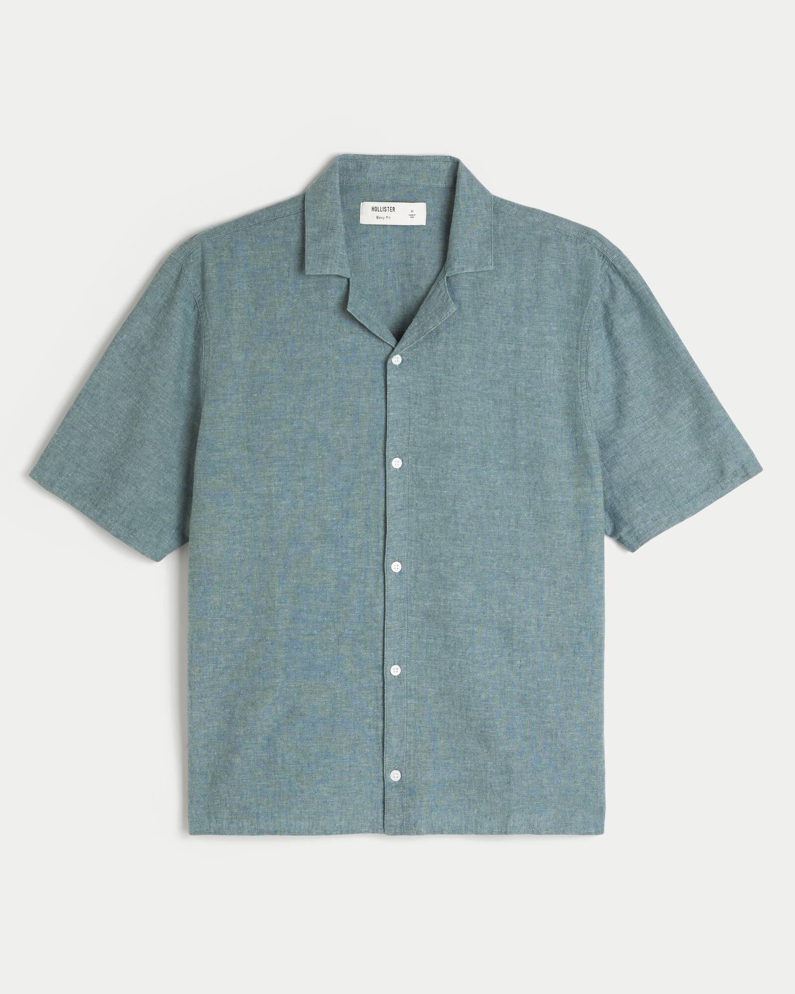 Boxy Short-Sleeve Linen-Blend Shirt