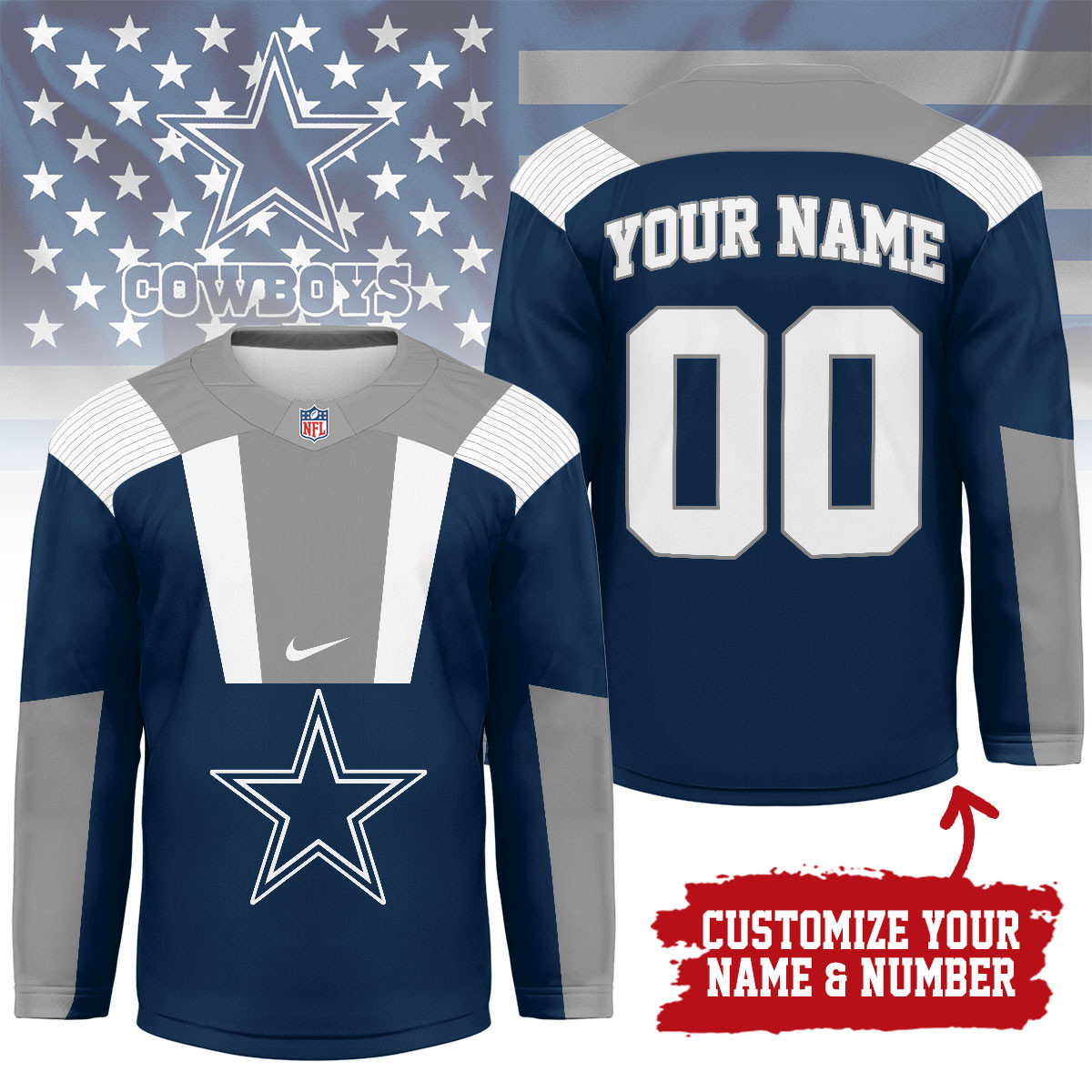 Dallas Cowboys | Premium NFL Custom Name And Number Long Jersey NY