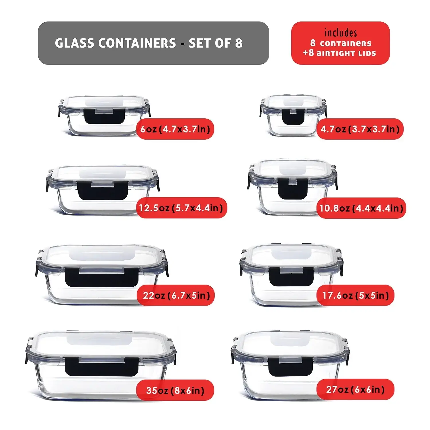 Eatex Glass Food Storage Containers with Lids