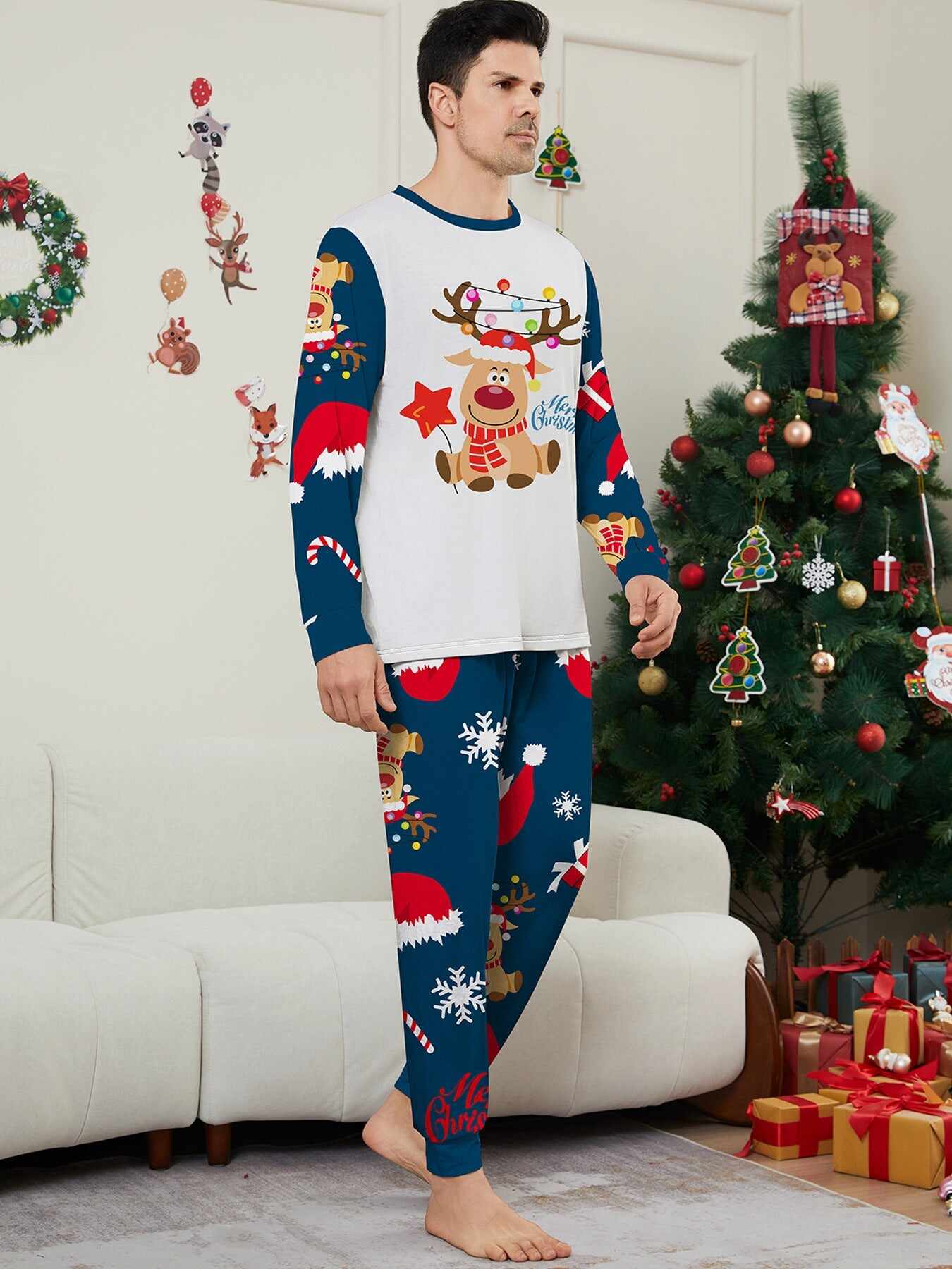 Christmas Fawn Printed Family Matching Christmas Pajamas Sets