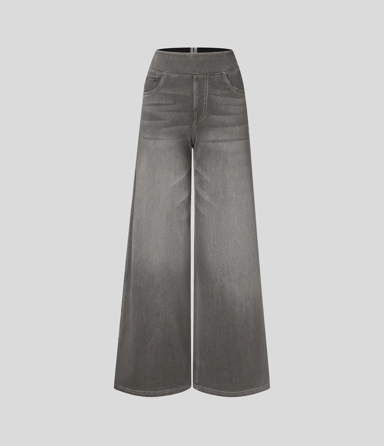 💝Last Day Promotion⚡High Waisted Multiple Pockets Baggy Wide Leg Washed Stretchy Knit Casual Jeans