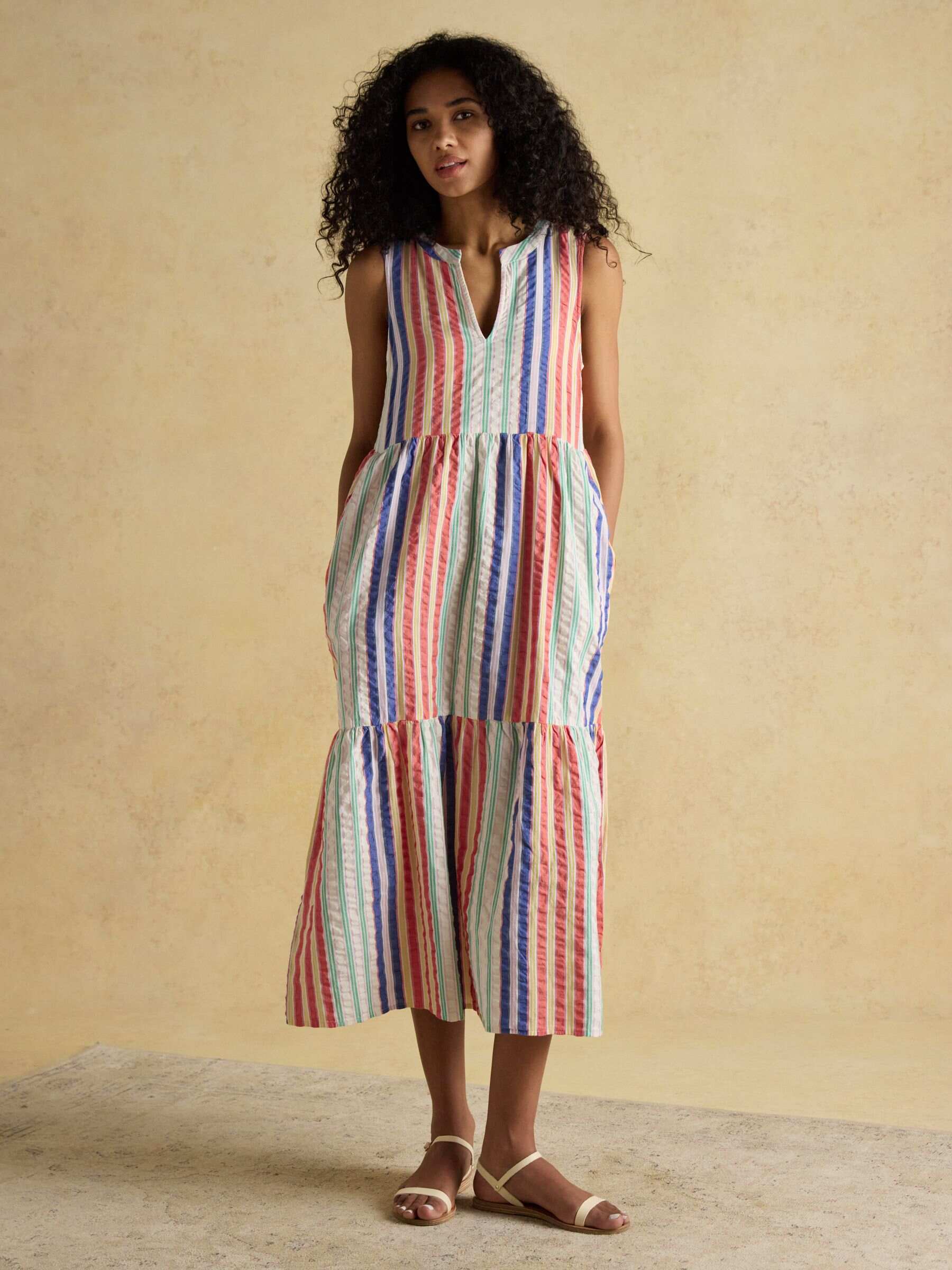Kiera Red Striped Tiered Summer Dress