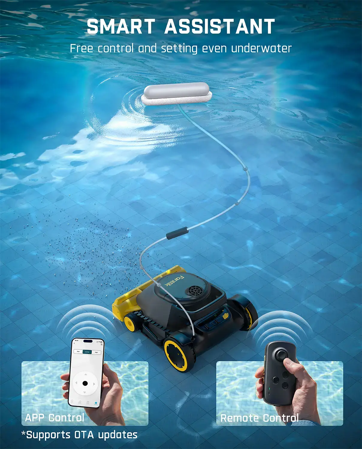 Cordless Robotic Pool Vacuum Cleaner | Horizontal Waterline Cleaning, 4X Efficiency, 6H Working Time, APP & Remote Control, Cleans Walls & Floors Up To 5382 Sq.ft