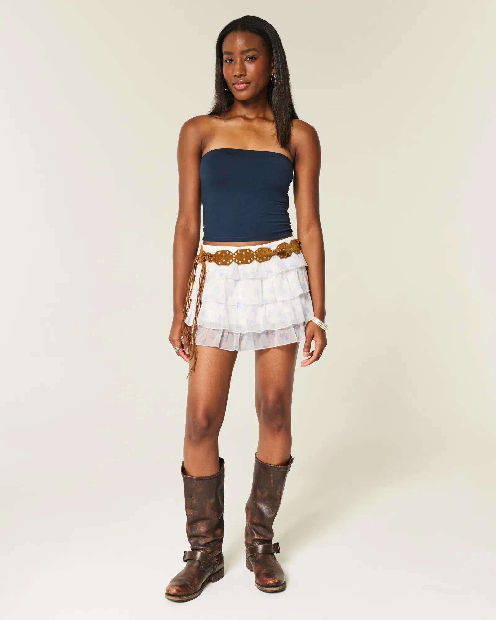 Lace-Chiffon Tiered Mini Skort