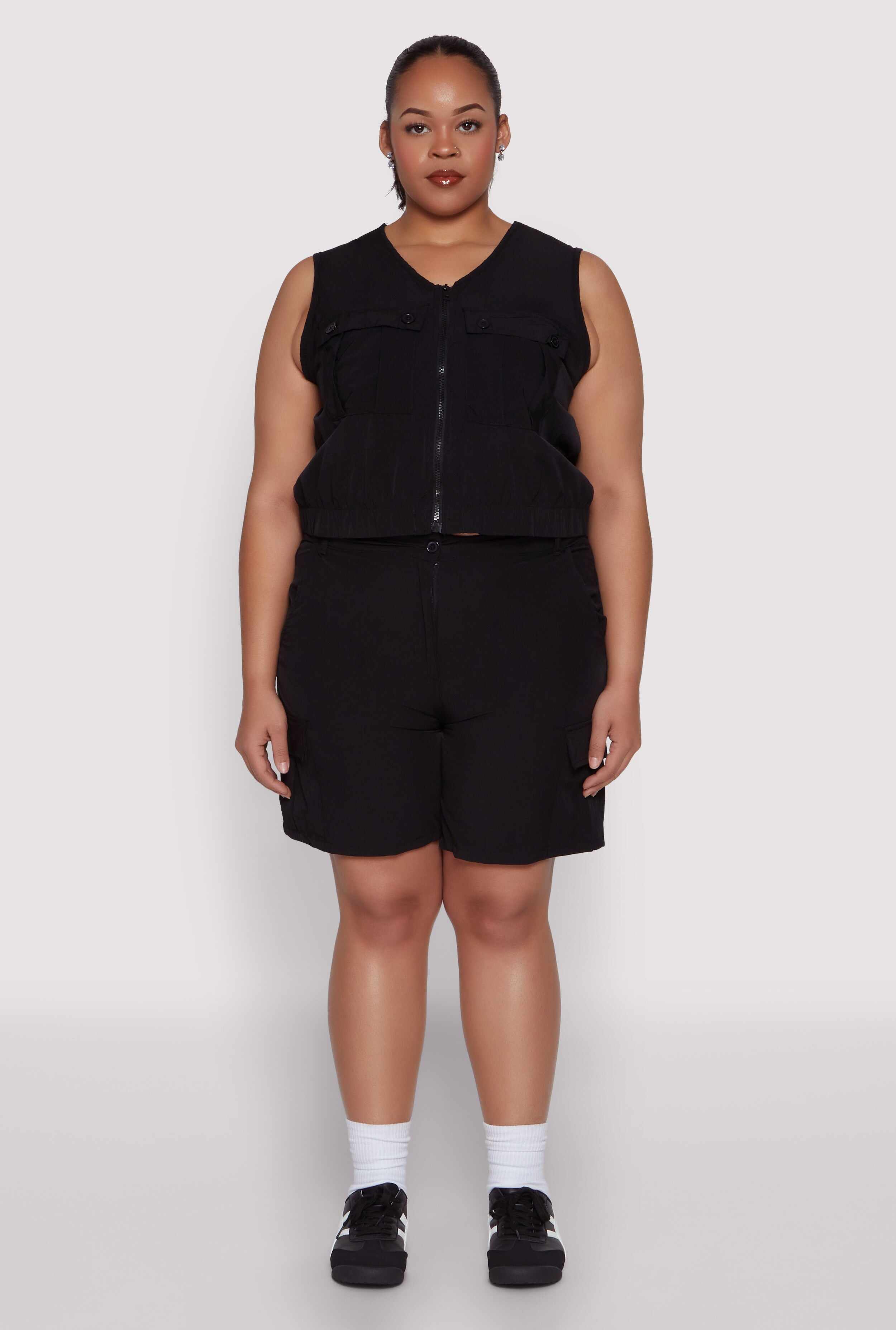 Plus Size Nylon Cargo Shorts