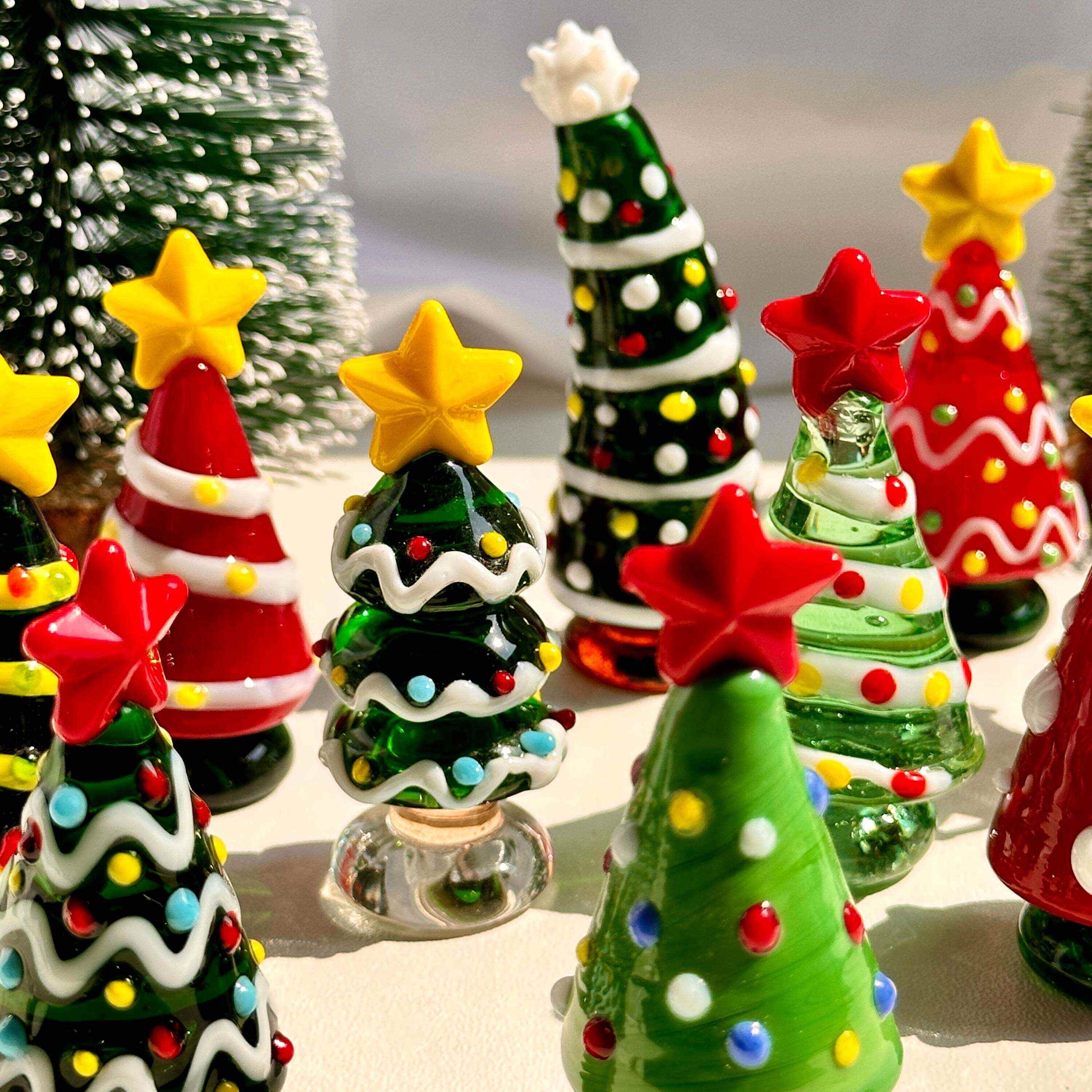 Handmade Lampwork Glass Miniature Christmas Trees