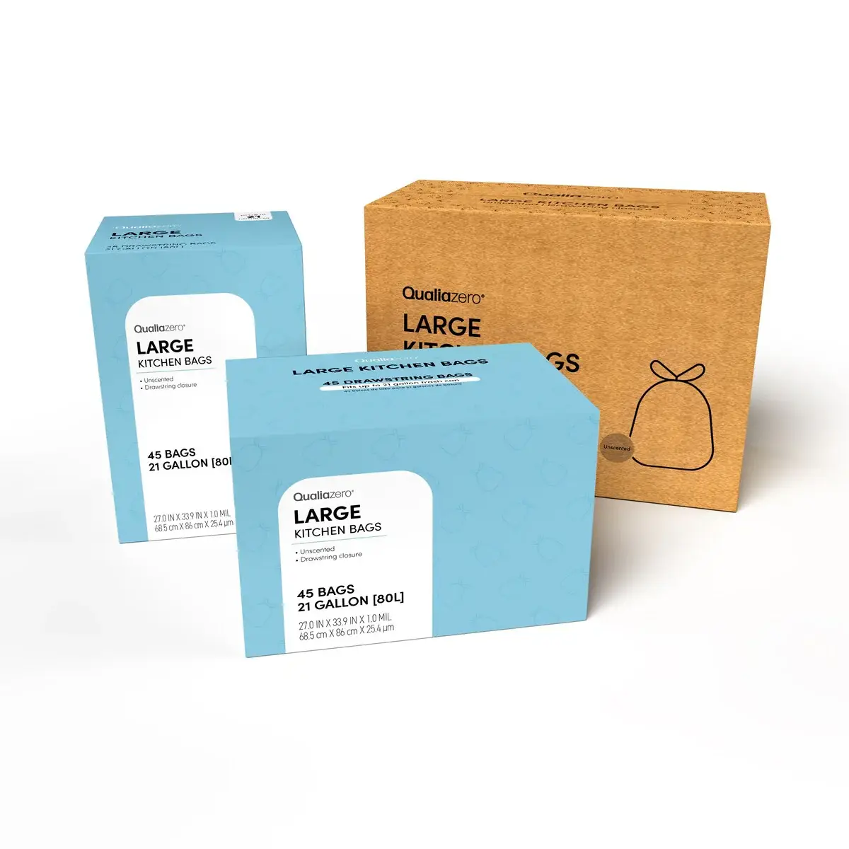 Qualiazero 21 Gallon Drawstring Trash Bag - 45 Bags - Scented or unscented