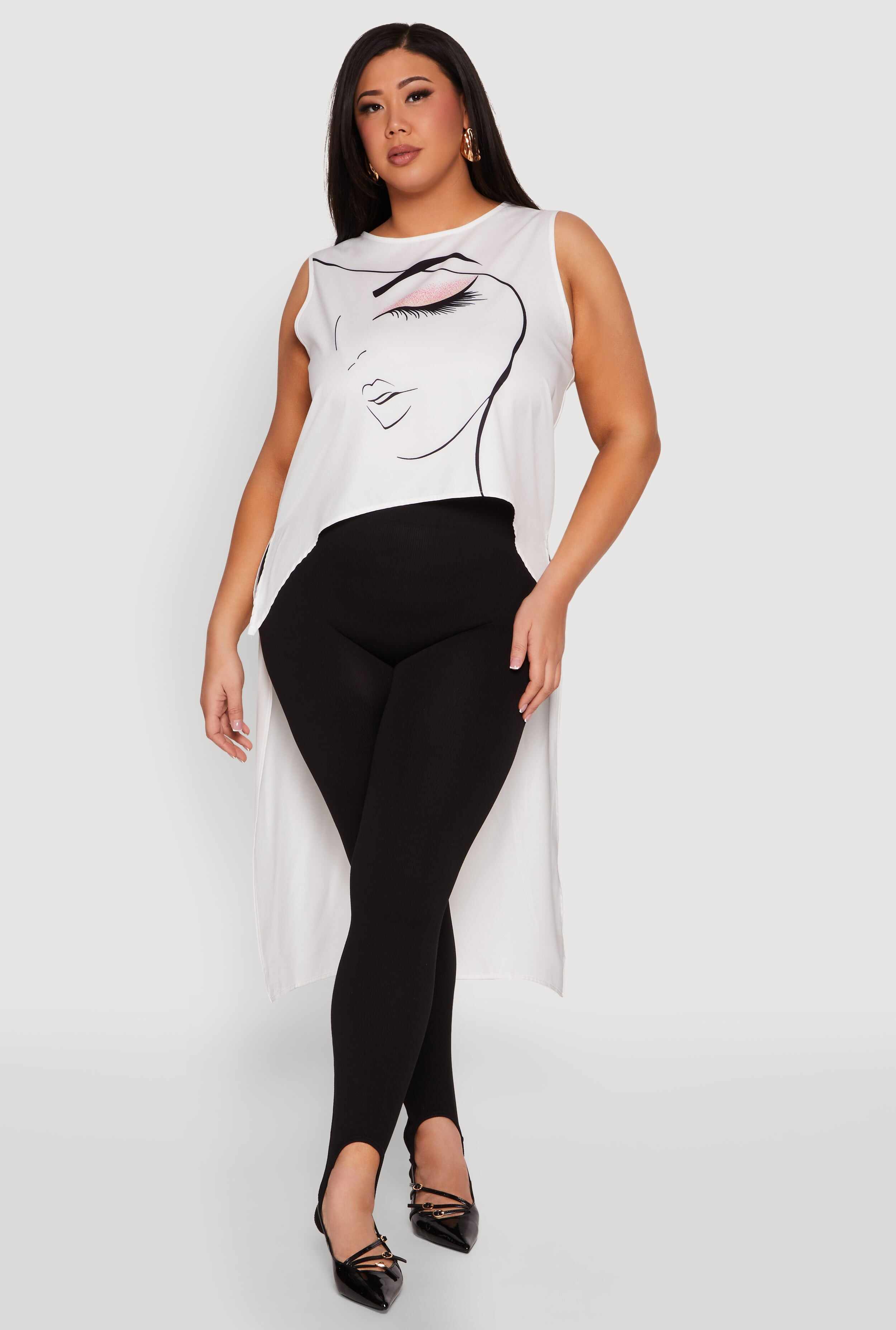 Plus Size Face Print Sleeveless High Low Maxi Top