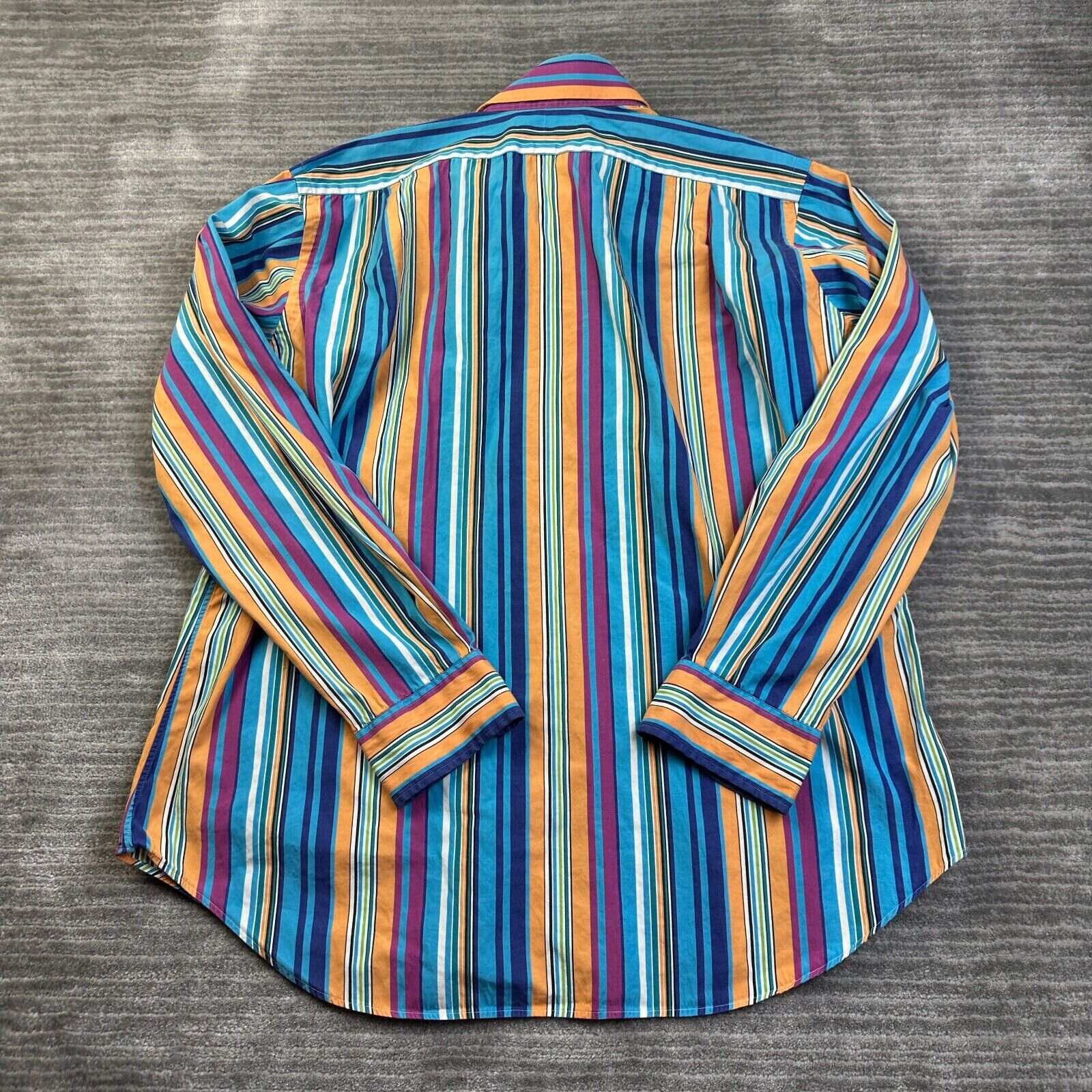 Men's Casual Western Yellow Blue Striped Long Sleeve Shirt