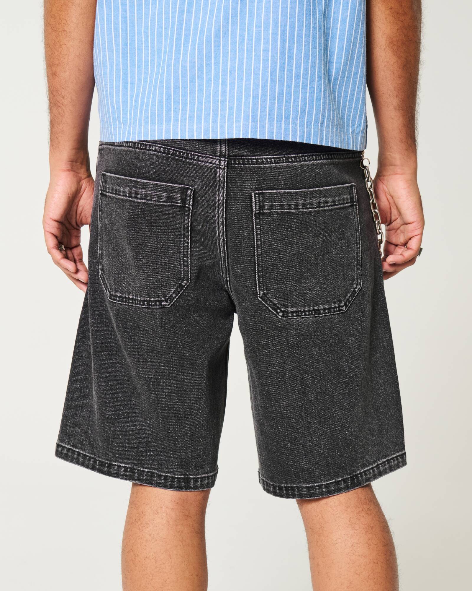 Washed Black Baggy Denim Shorts
