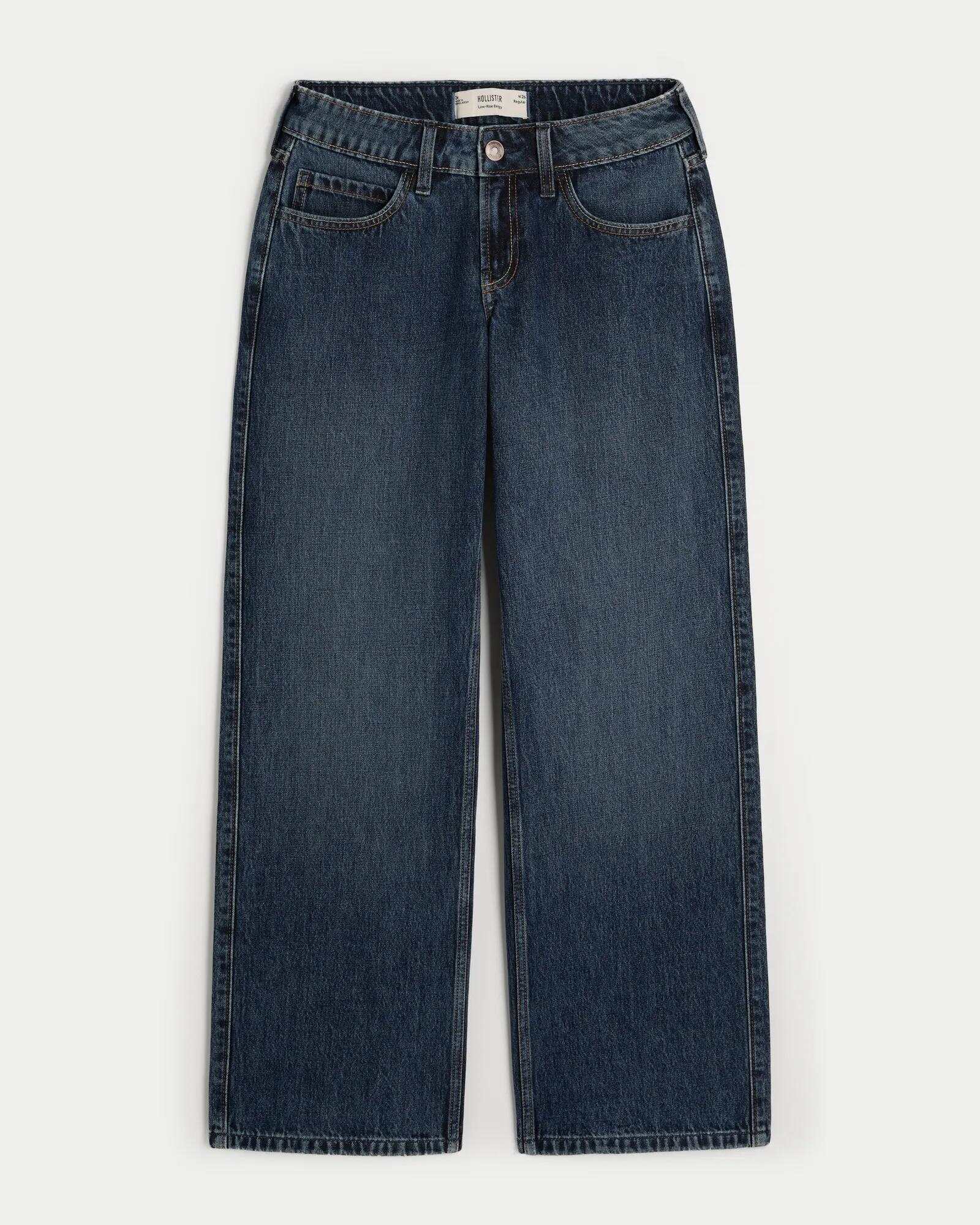 Low-Rise Dark Wash Baggy Jeans