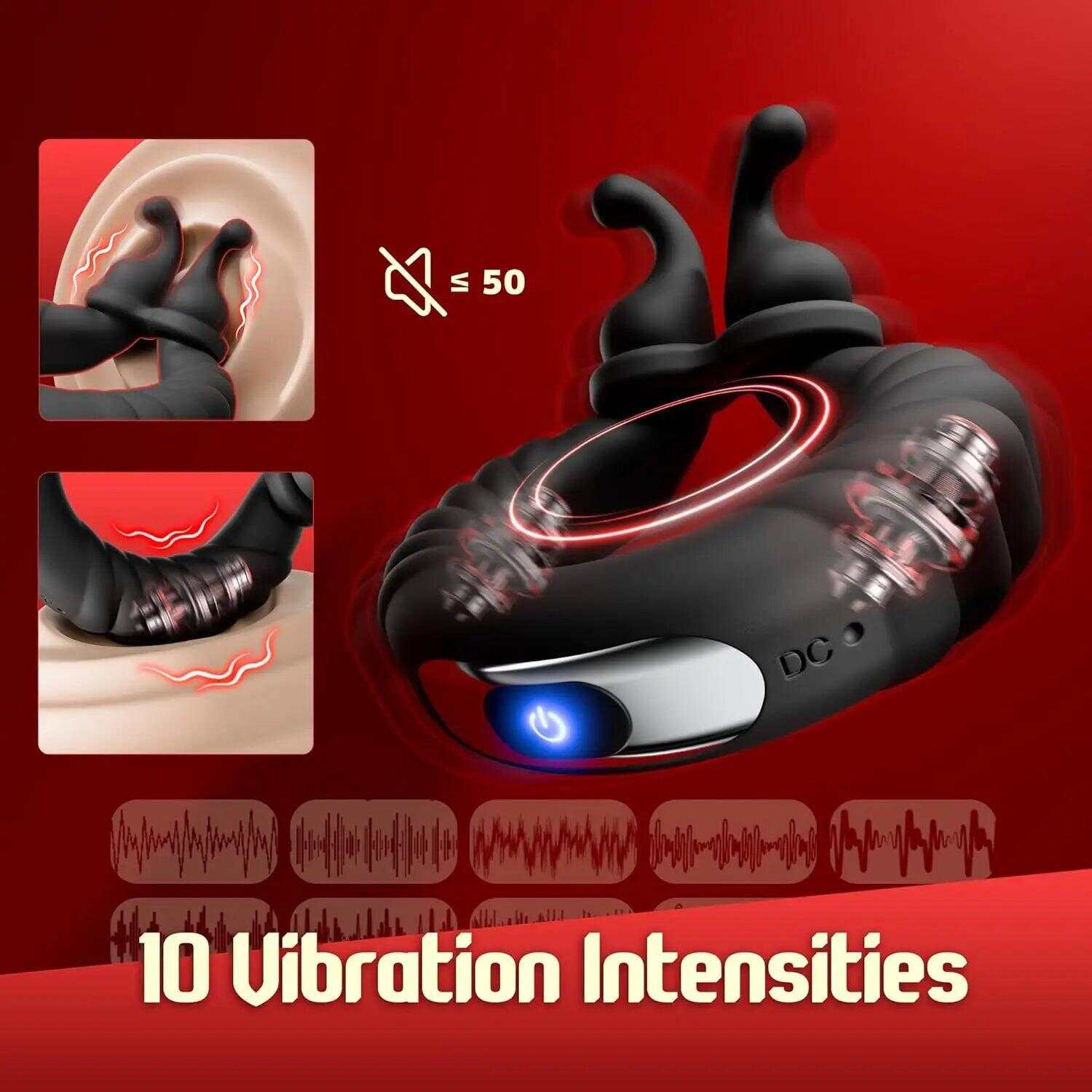 USB Rechargeable Silicone Vibrating Penis Ring – 10 Modes for Couples
