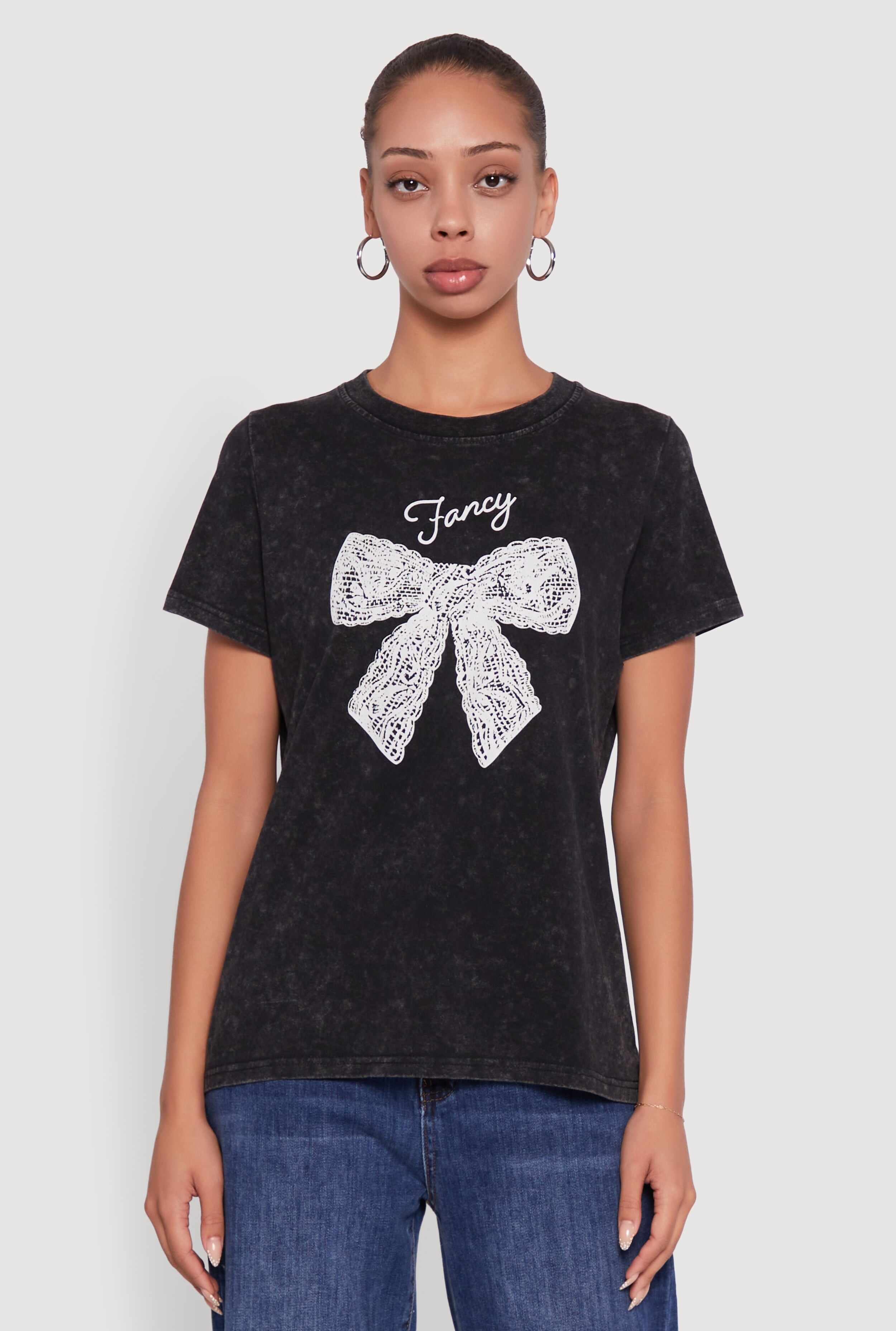 Acid Wash Fancy Bow Graphic Tee