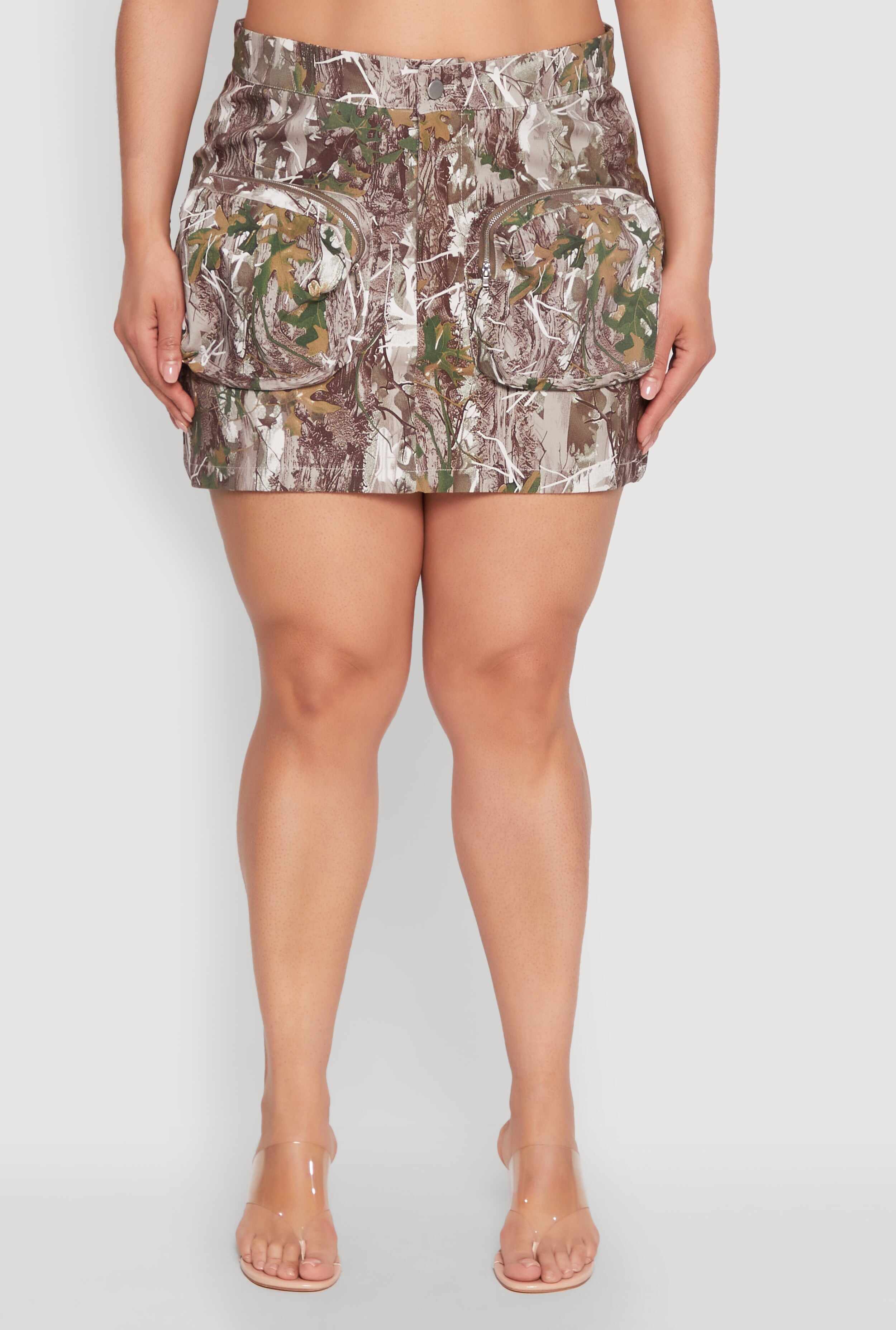 Plus Size Hunter Camo Mini Cargo Skirt