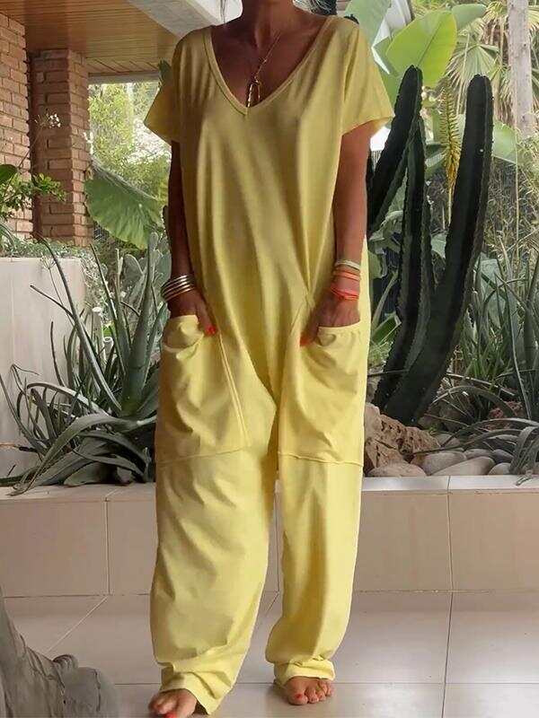 🔥Summer Arrivals🌟Casual V-neck Solid Color Jumpsuit