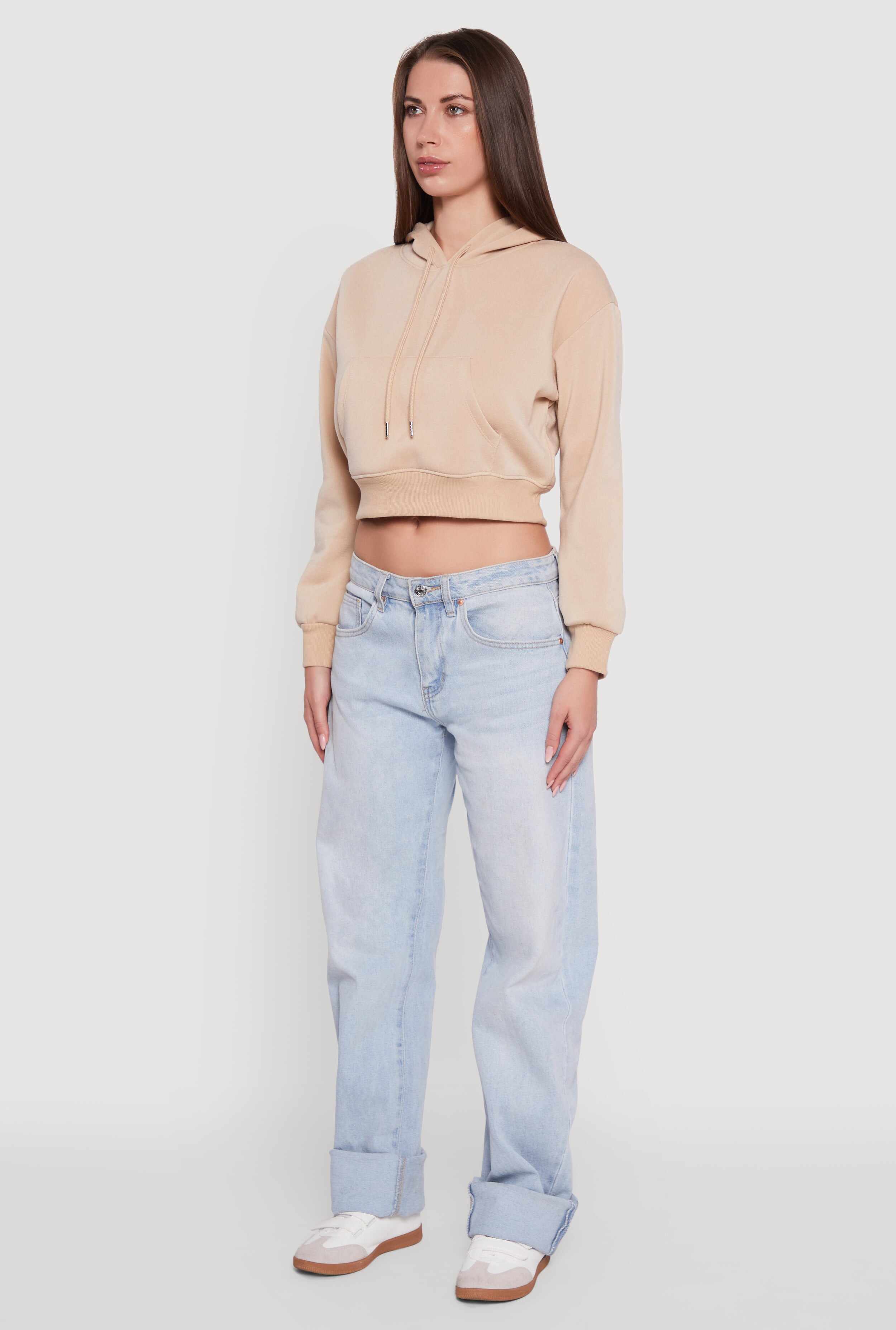 Cropped Kangaroo Pocket Pullover Hoodie