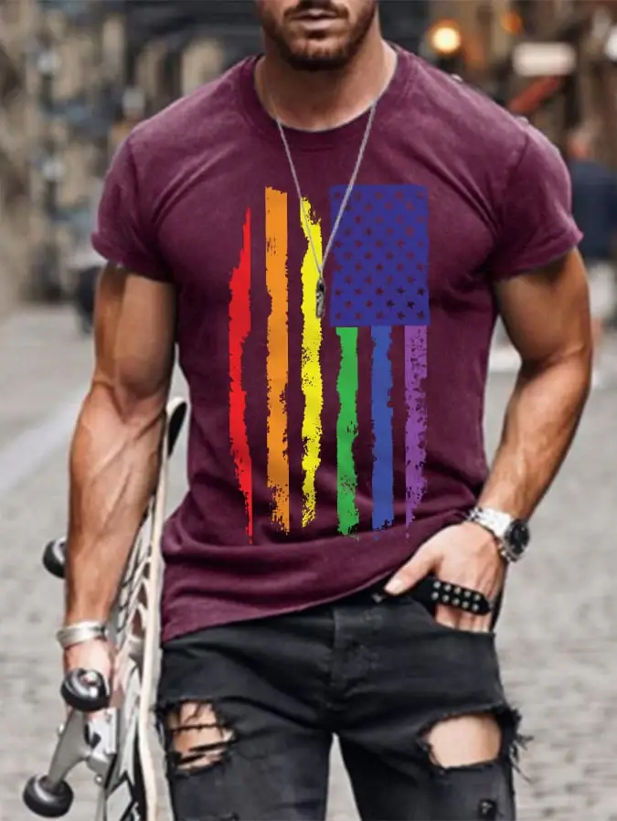 Men's Pride Rainbow Flag Graphic Casual Cotton Tee