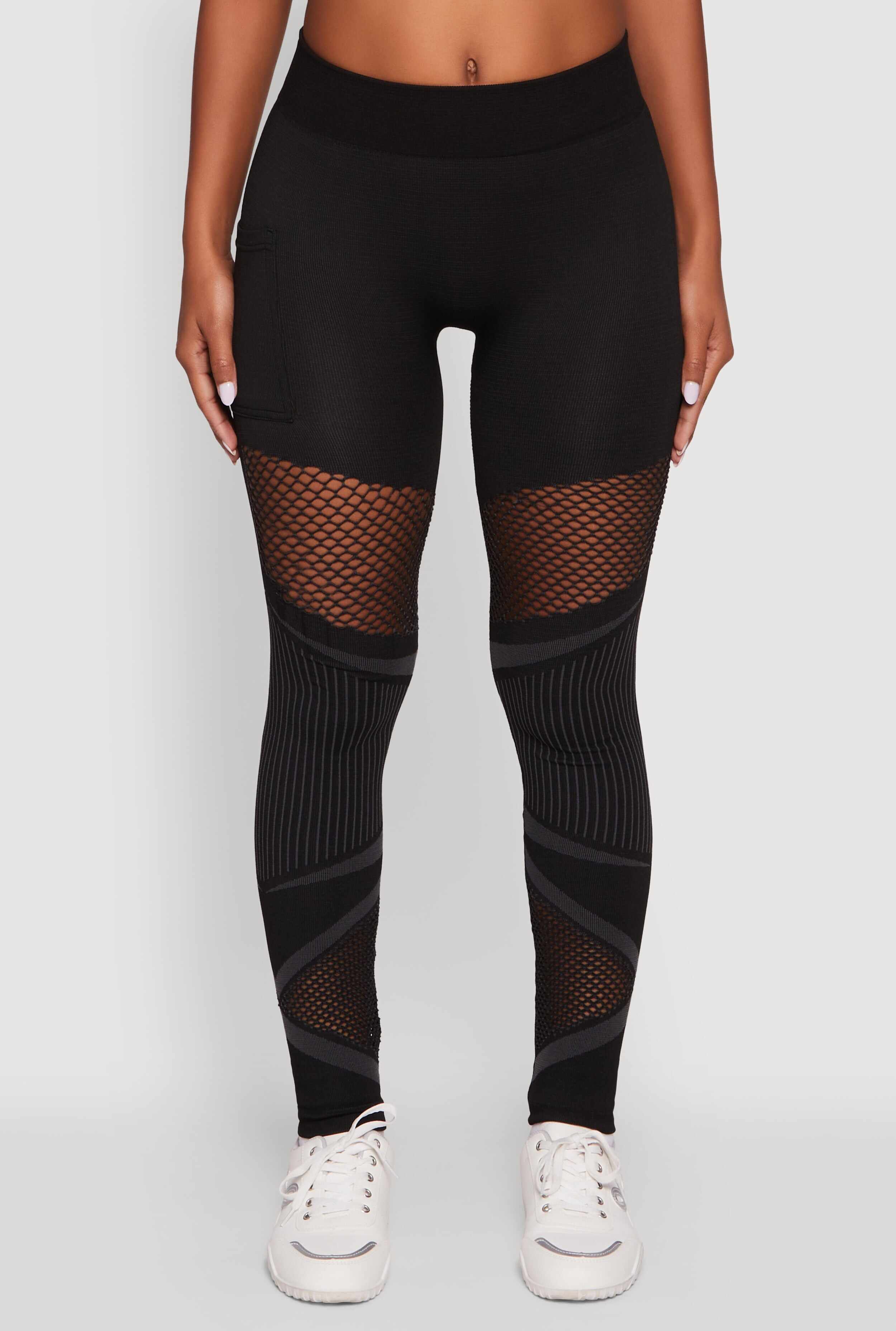 High Waisted Fishnet Detail Cell Phone Pocket Leggings