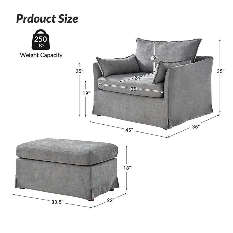 Miles Slipcovered Armchair with Large Ottoman