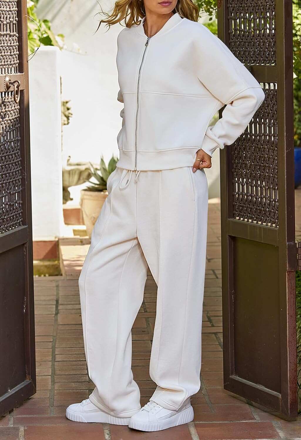 Spring Sale🔥Women's Fall 2 Piece Sweatsuits Set Long Sleeve Zip Up Sweatshirt Wide Leg Sweatpants Lounge Sets