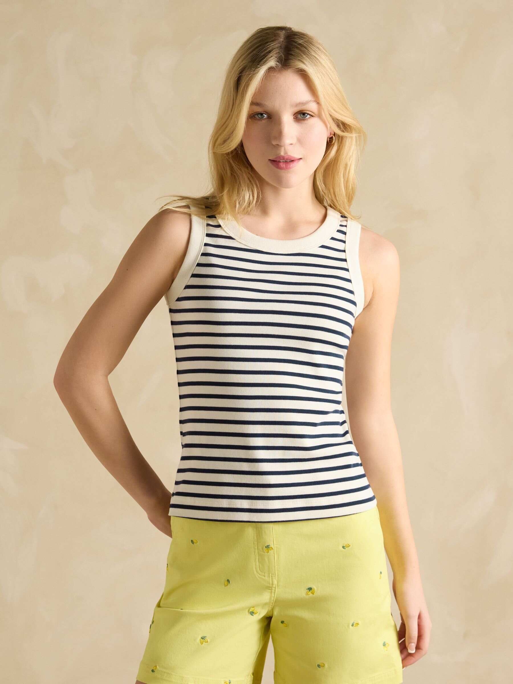 Cream & Navy Striped Premium Ribbed Jersey Vest