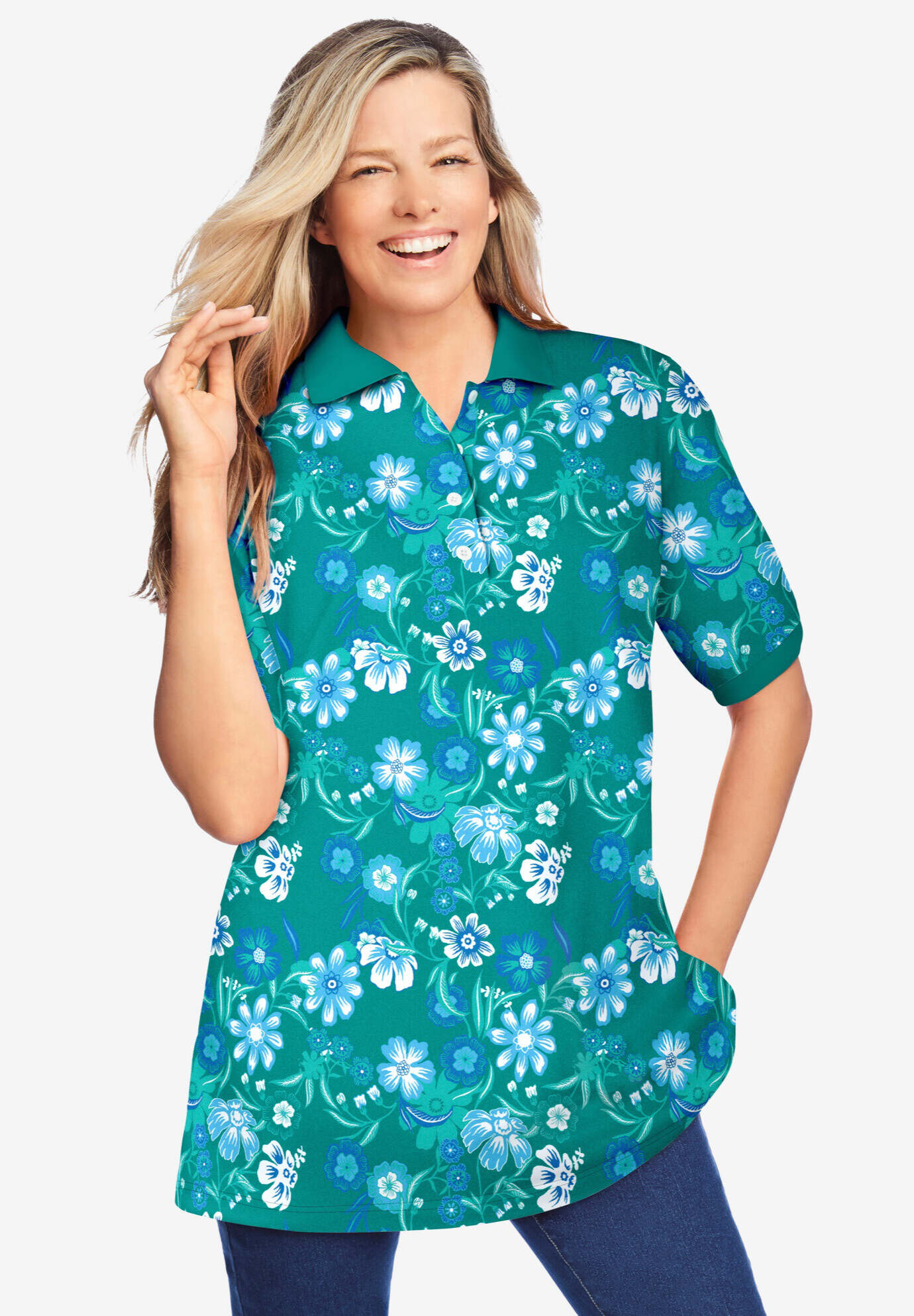 Elbow-Sleeve Polo Tunic