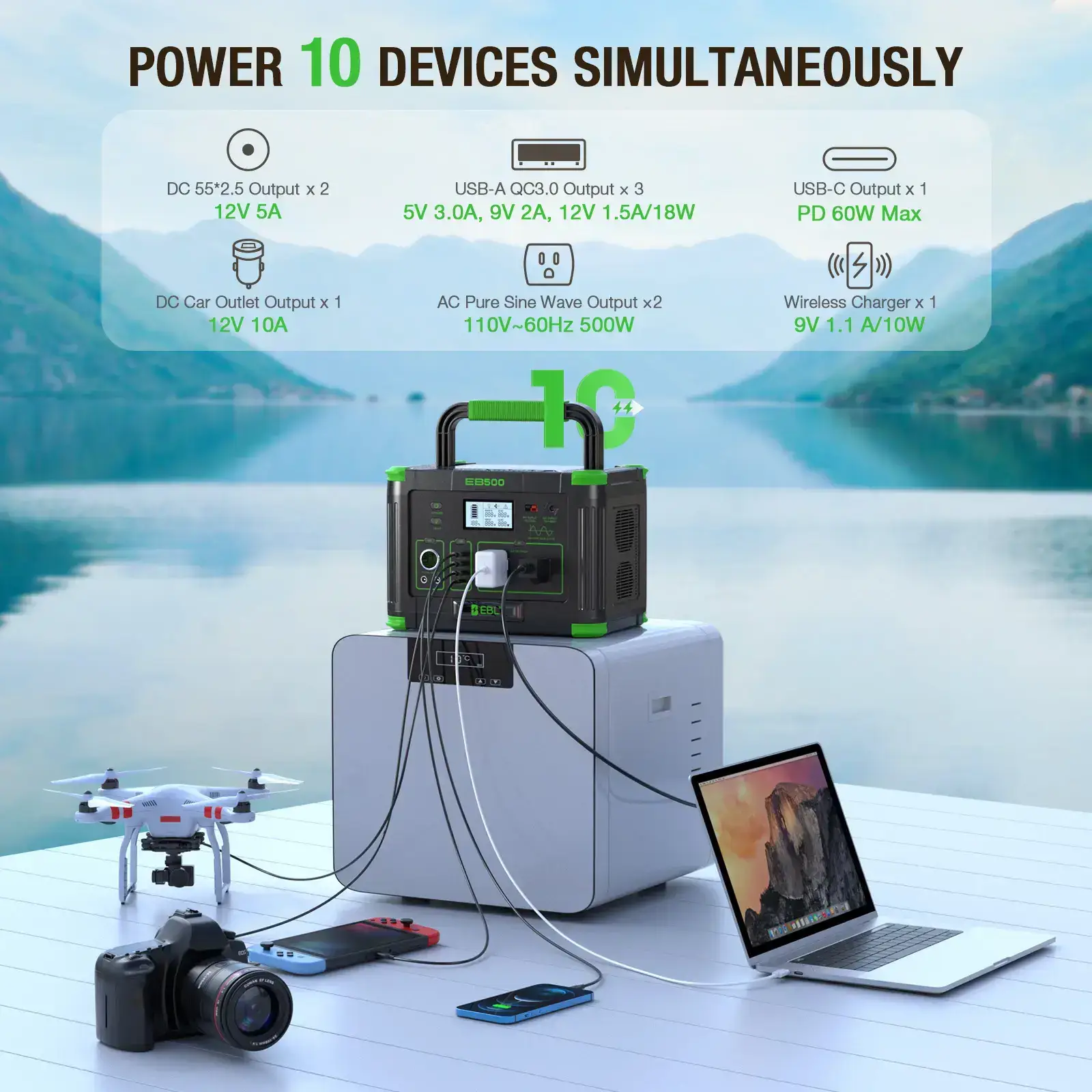 Outdoor Power Station: EBL 500W Solar Generator w/ 519Wh Battery & 10 Ports | Powers Your Camping, Road Trips & Emergencies