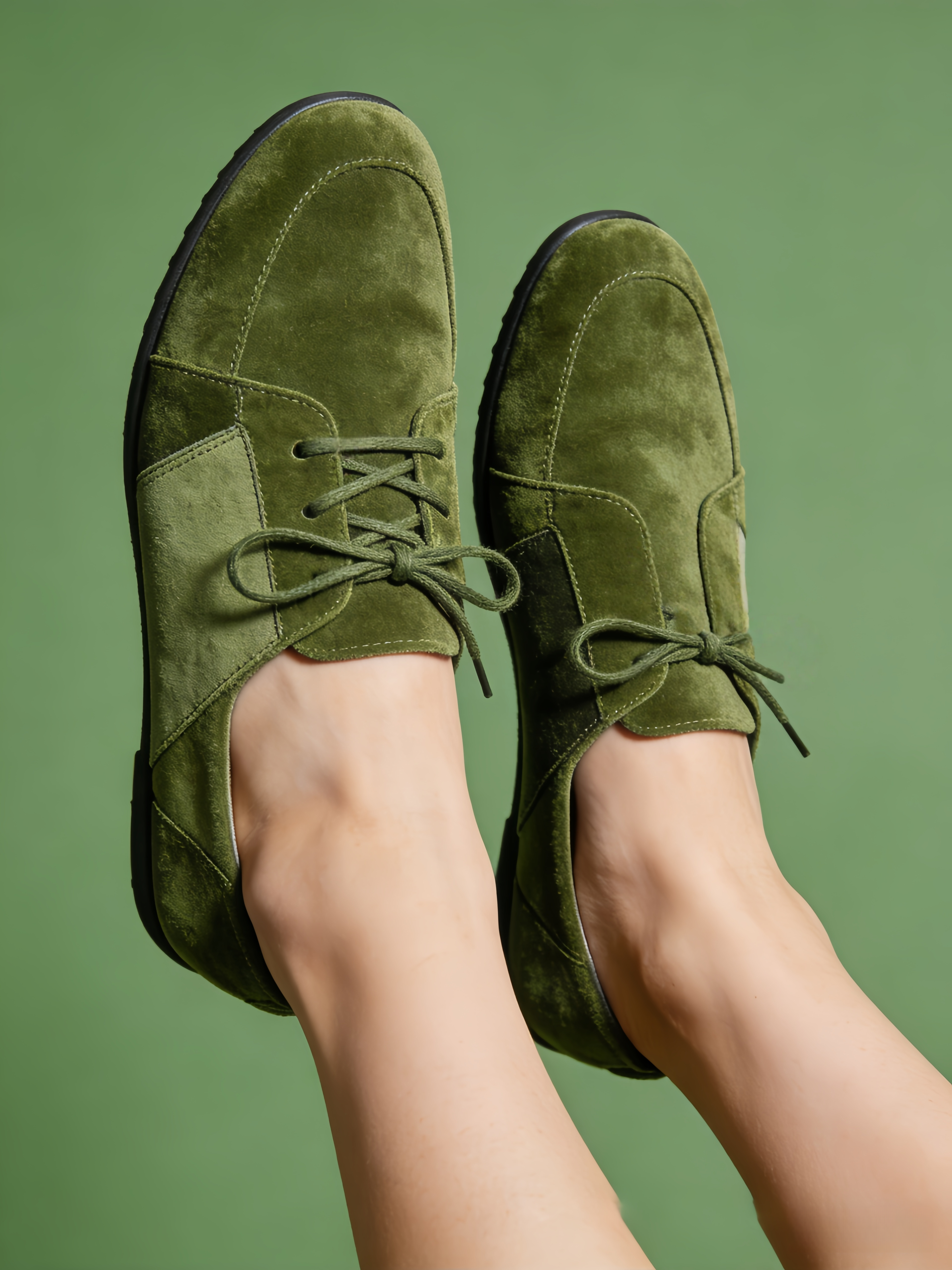 Women Splicing Flat Feet Shoes Green Suede Lace Up