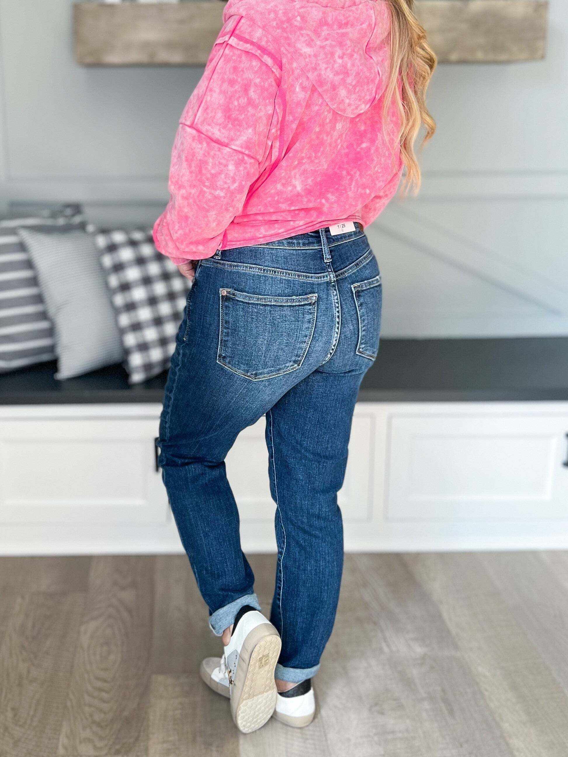 Remain Calm - Christmas Cuffed Boyfriend Jeans- Final Sale