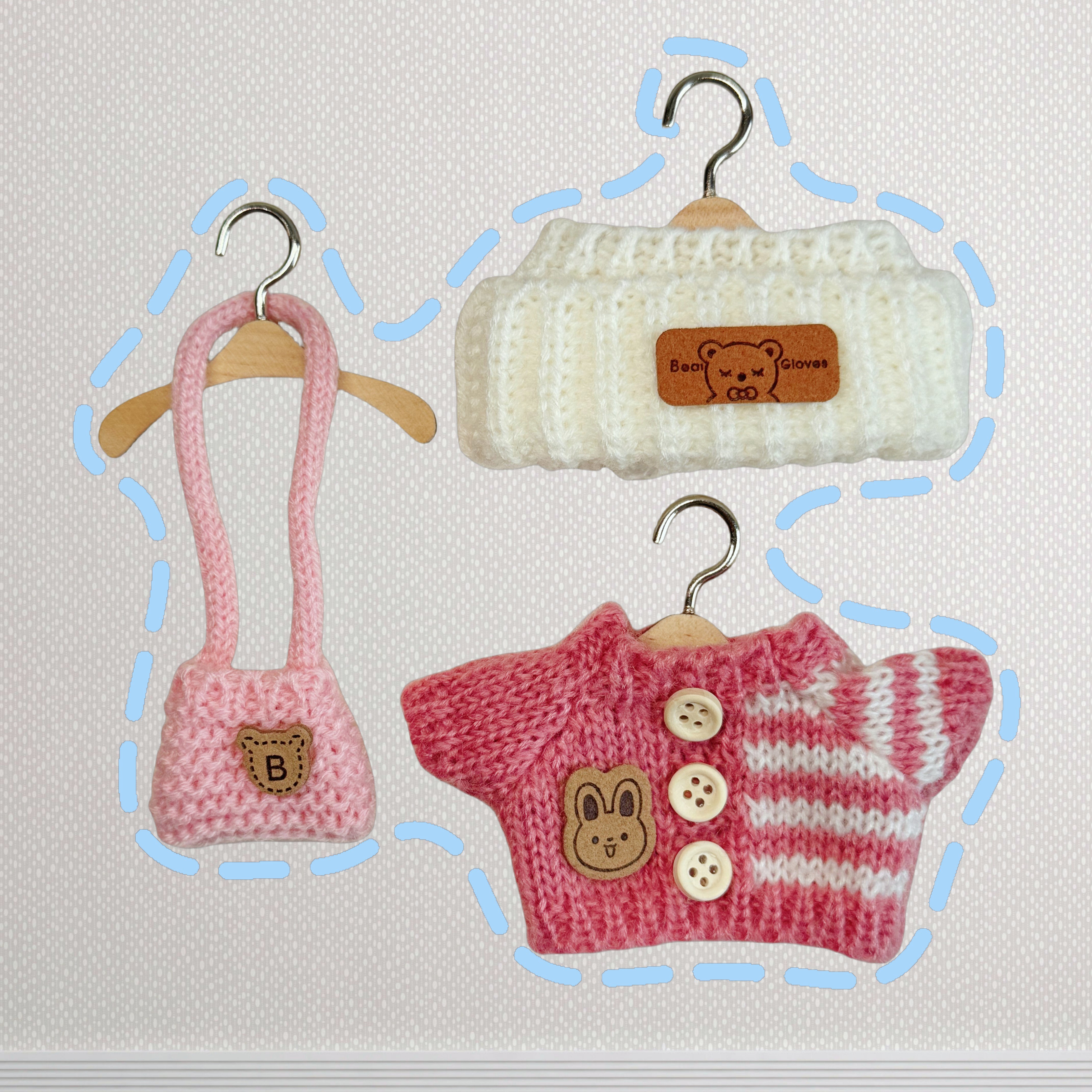 3-Piece Handcrafted Crochet Doll Clothes - Premium Dolls Outfit with Accessories, Hand Crocheted Hat, Sweaters, Bag, Compatible with 5.91-6.7inch Dolls as Accessories Only