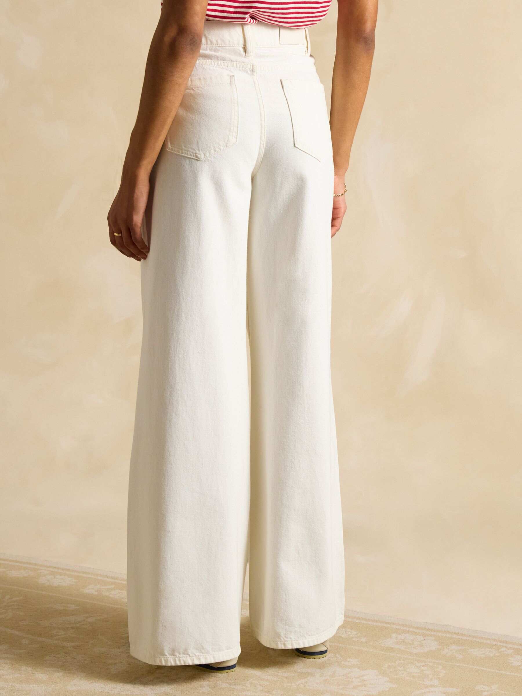 Cream Denim Mid-Rise Wide Leg Palazzo Jeans