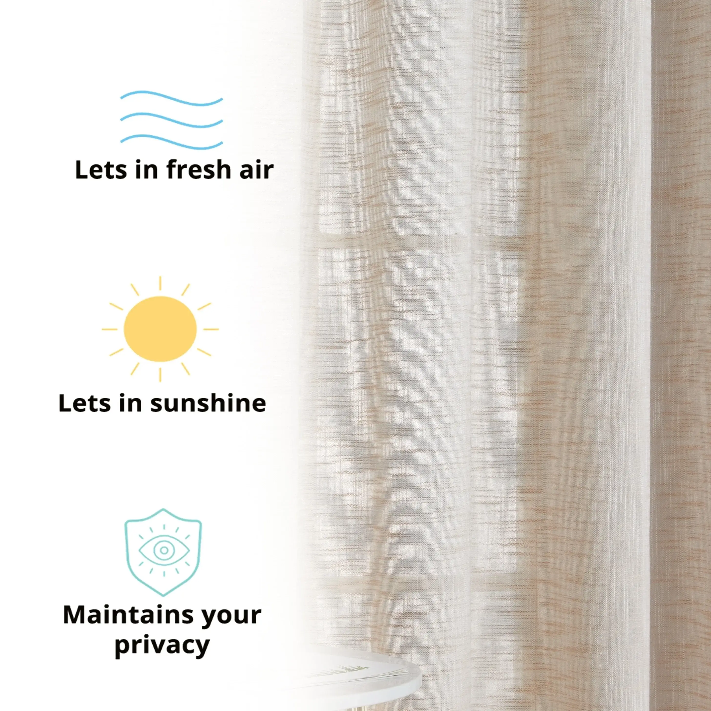 HLC.me Madison Faux Linen Textured Sheer Privacy Sun Light Filtering Window Grommet Thick Curtains Panels, Set of 2