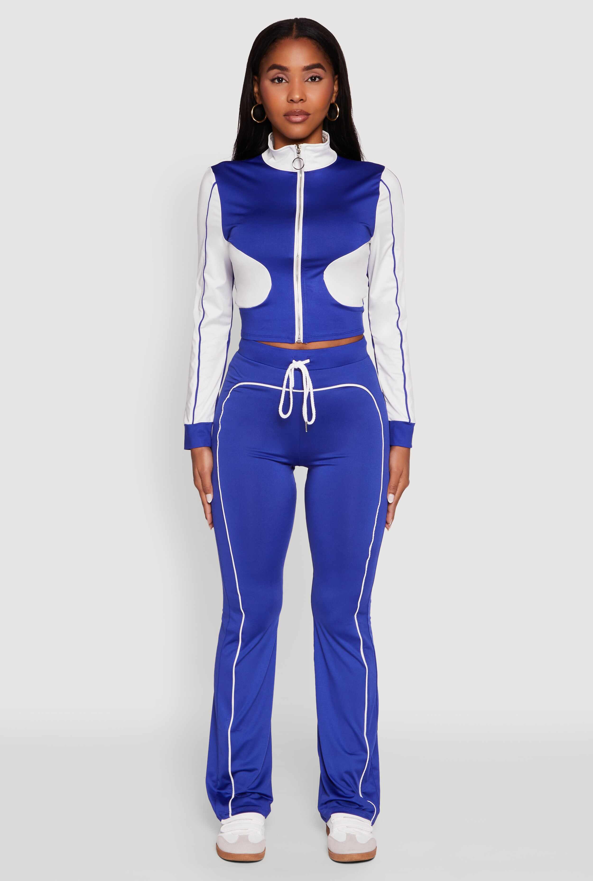 High Waisted Boot Cut Active Pants with Contrast Piping