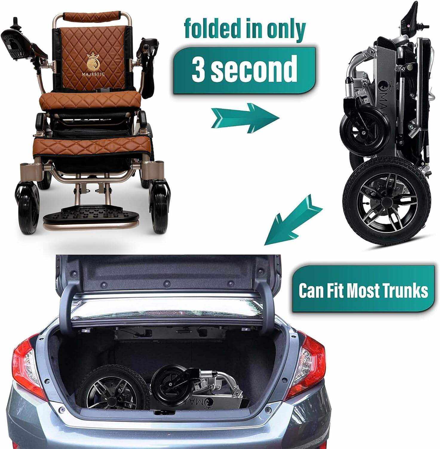 MALISA Electric Wheelchair for Adults, Portable All Terrain Lightweight Wheelchairs, Foldable Motorized Power Wheel Chair, Leather Seat (17.5