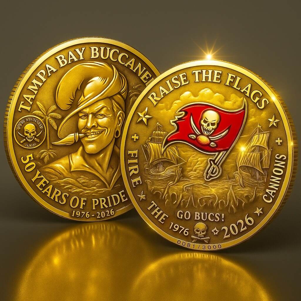 Tampa Bay Buccaneers 50th Anniversary Coin – From Bucco Bruce to the Flag