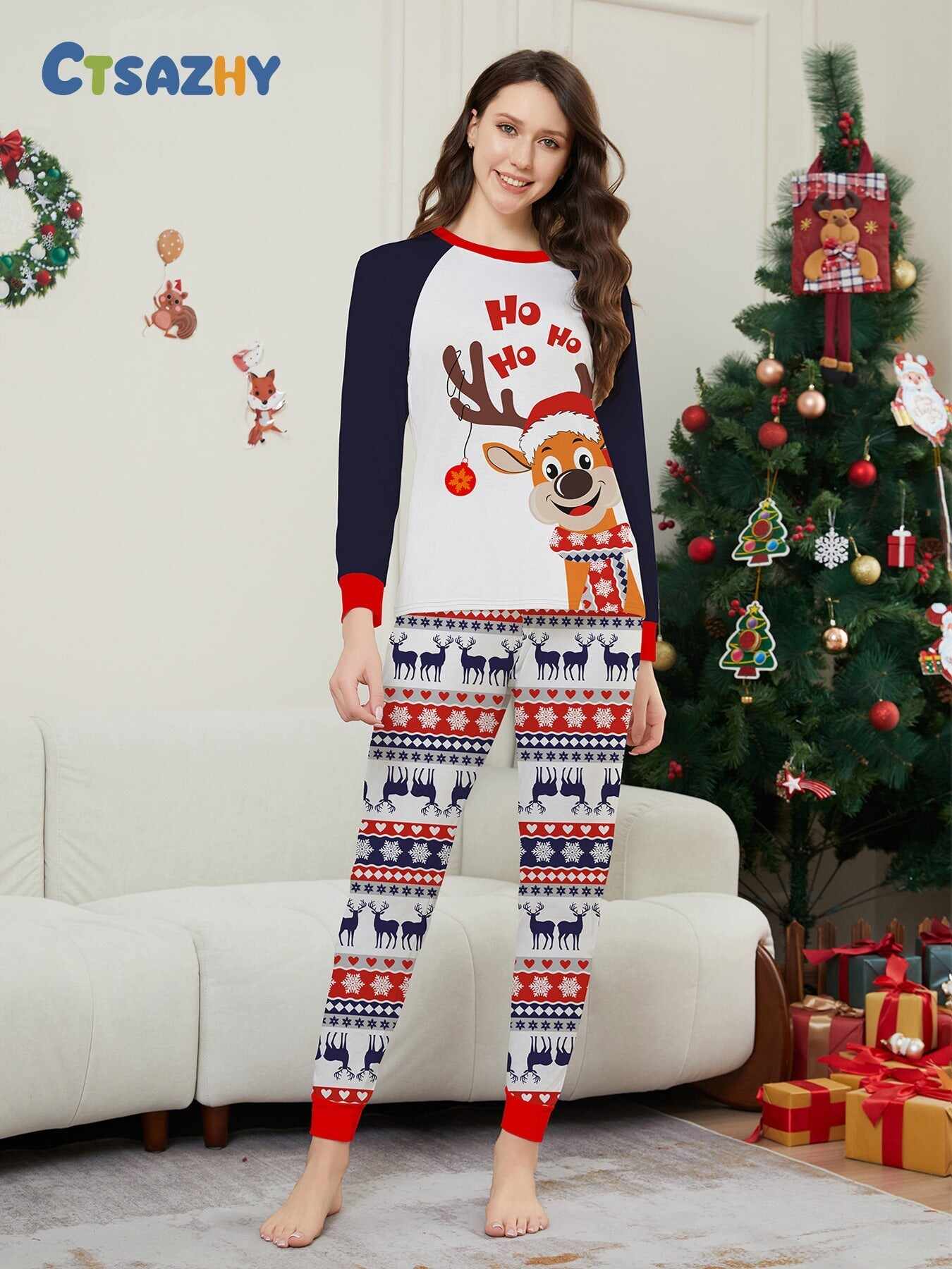 Family Christmas Pajama Matching Set with Moose Monogramming
