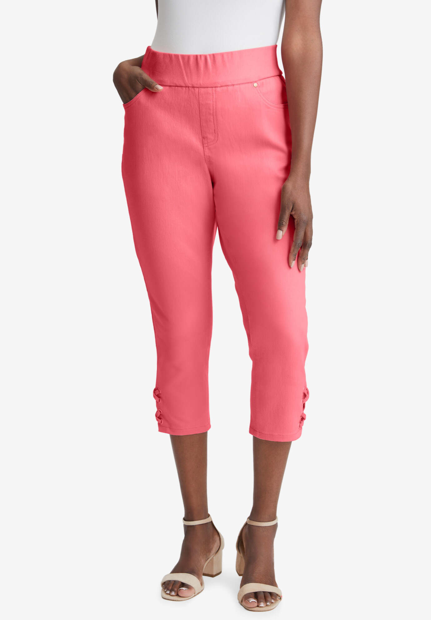 Comfort Waist Stretch Denim Lace-Up Capri