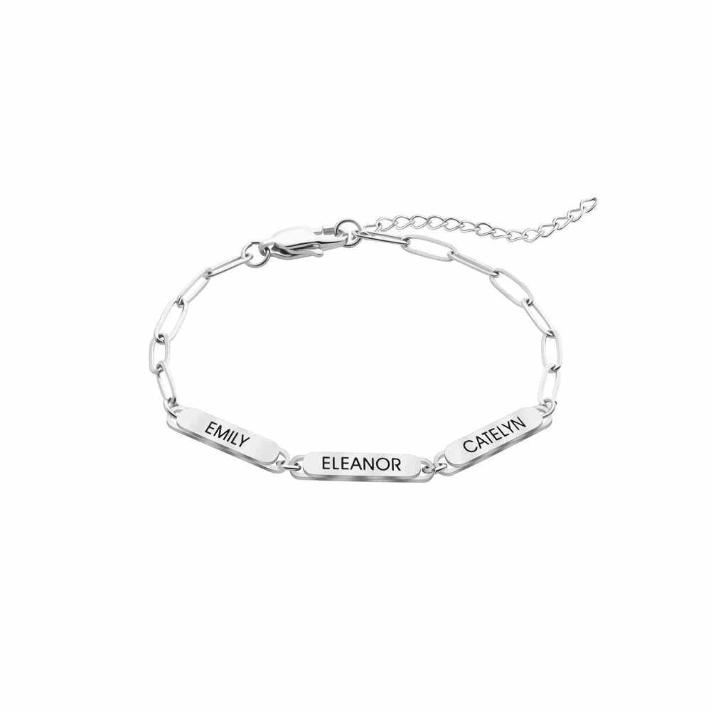 National Parents' Day❤Personalized Family Name Bar Bracelet Engraved Charm with a Dainty Paperclip Chain