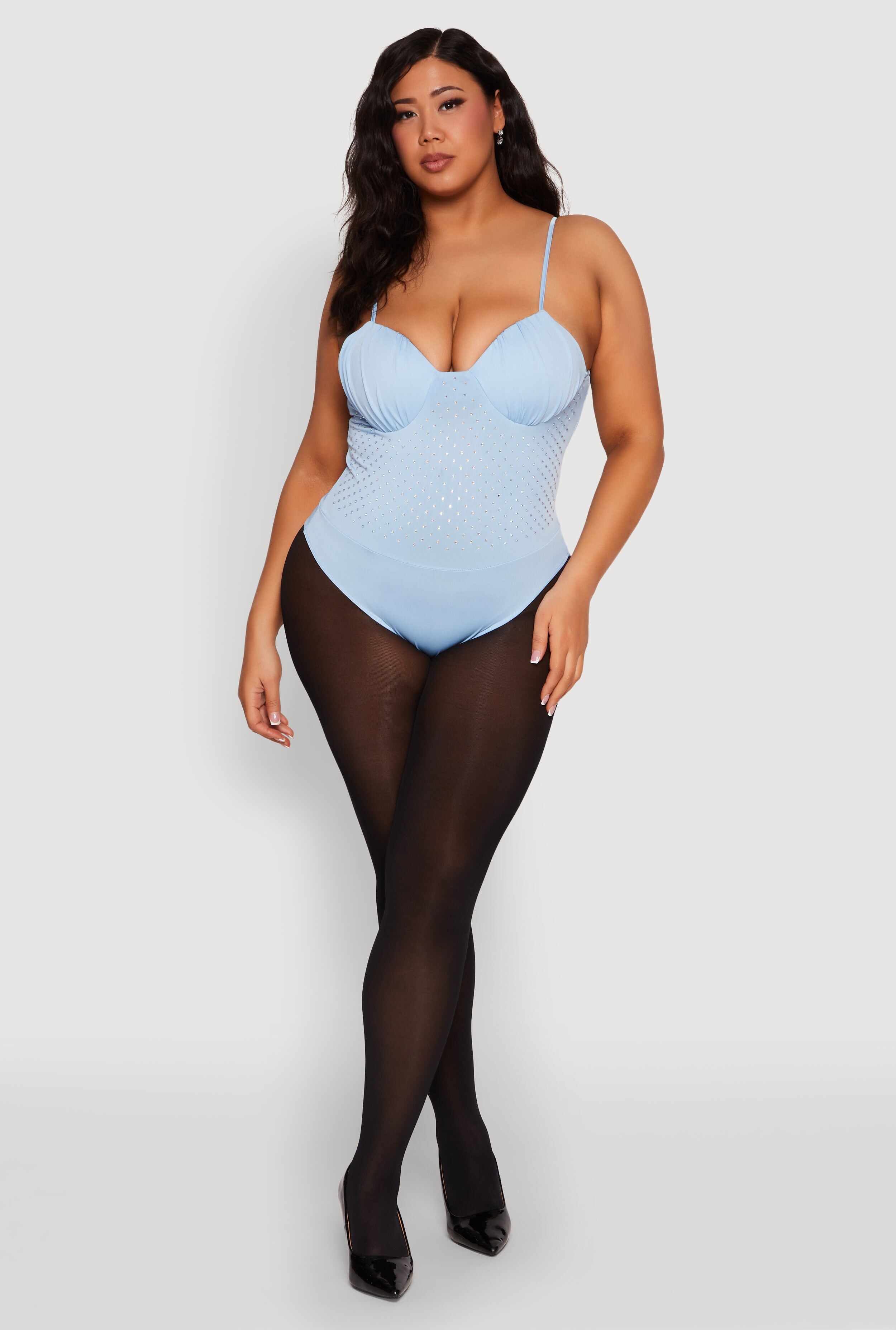 Plus Size Rhinestone Ruched Padded Bustier Bodysuit