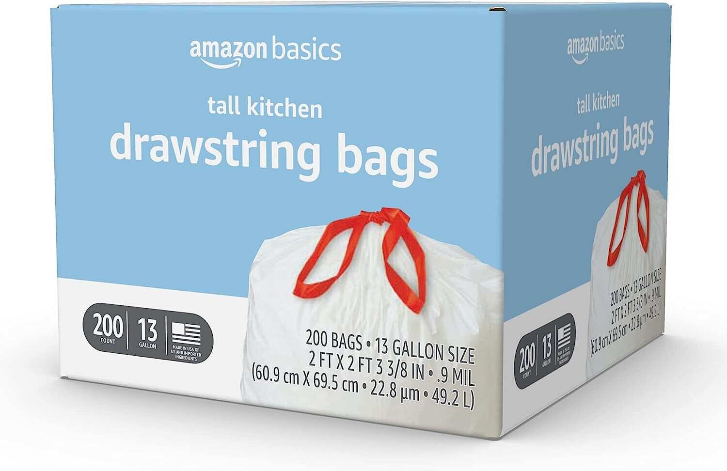 Tall Kitchen Drawstring Trash Bags, 13 Gallon, Unscented, 120 Count (Previously Solimo)