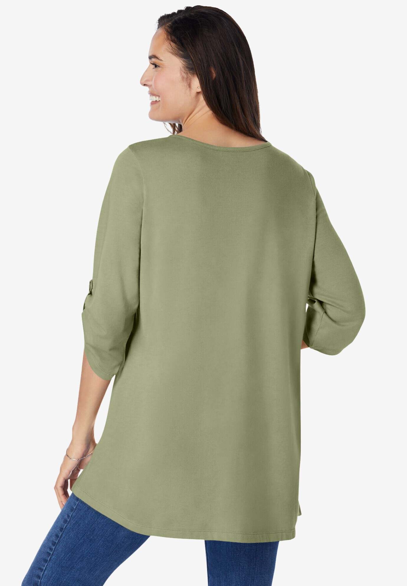 7-Day Three-Quarter Sleeve Pintucked Henley Tunic